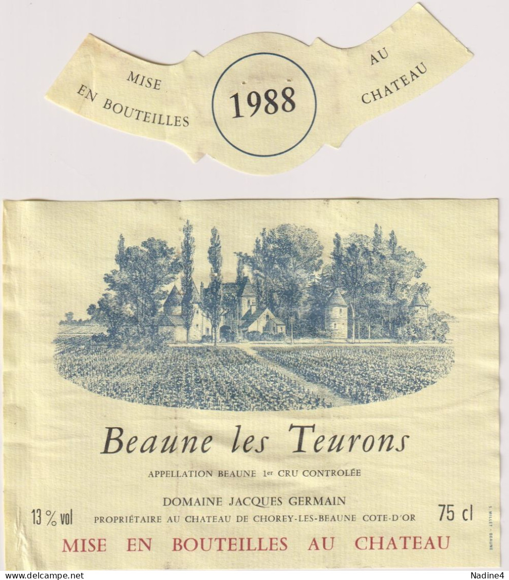 Etiket Etiquette - Vin Wijn - Beaune Les Teurons - Domaine Jcques Germain - 1988 - Sonstige & Ohne Zuordnung