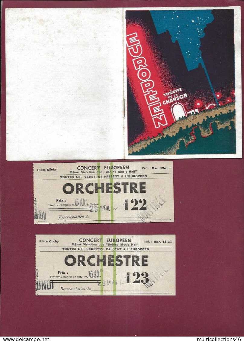 150524 - PROGRAMME THEATRE CHANSON EUROPEEN 1946 - Orchestre Caufmane + Billet Ticket Fox Swing Ninette Jean - Programas