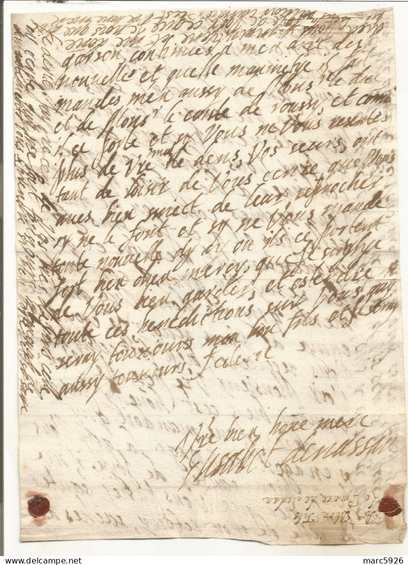 N°2046 ANCIENNE LETTRE DE ELISABETH DE NASSAU AU PRINCE DE SEDAN AVEC CACHET DE CIRE ET RUBAN DATE 1625 - Documents Historiques