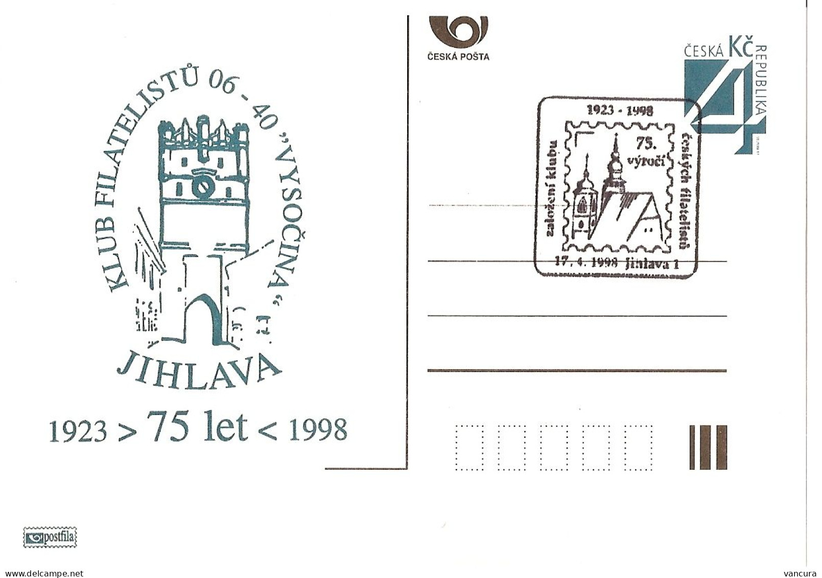 CDV B 102 Czech Republic Jihlava Iglau Stamp Club Anniversary 1998 - Cartes Postales