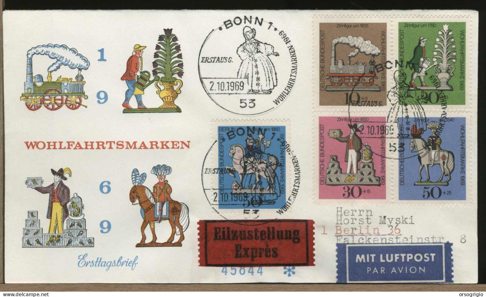 GERMANY - DEUTSCHE - FDC 1969  WOHLFAHRTSMARKEN - 1961-1970