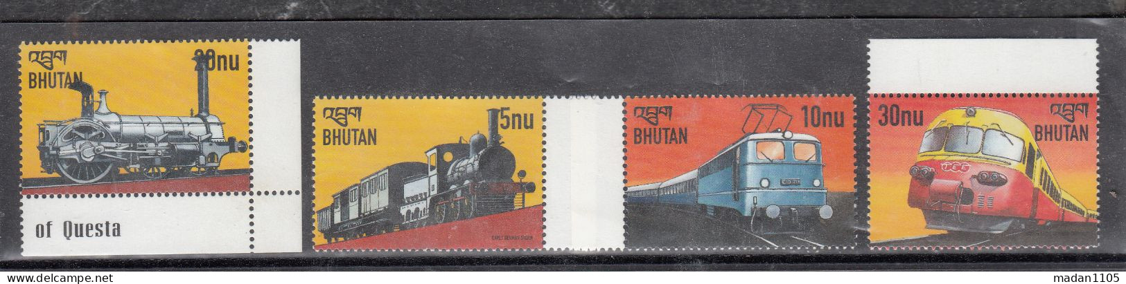 BHUTAN, 1999, TRAINS Of The WORLD,Set 4 V, MNH, (**) - Bhoutan