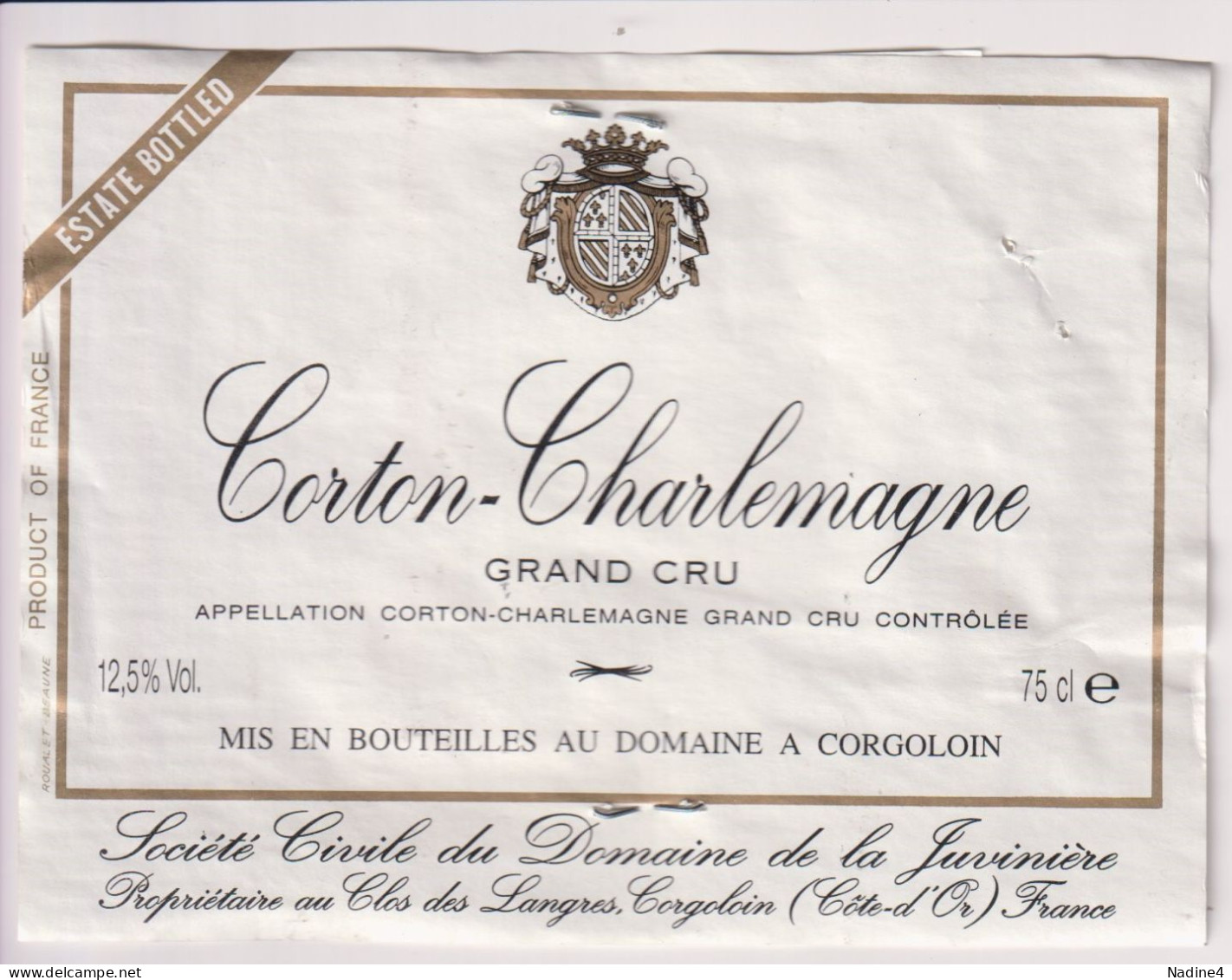 Etiket Etiquette - Vin Wijn - Corton Charlemagne - Gorgoloin - 1994 - Autres & Non Classés