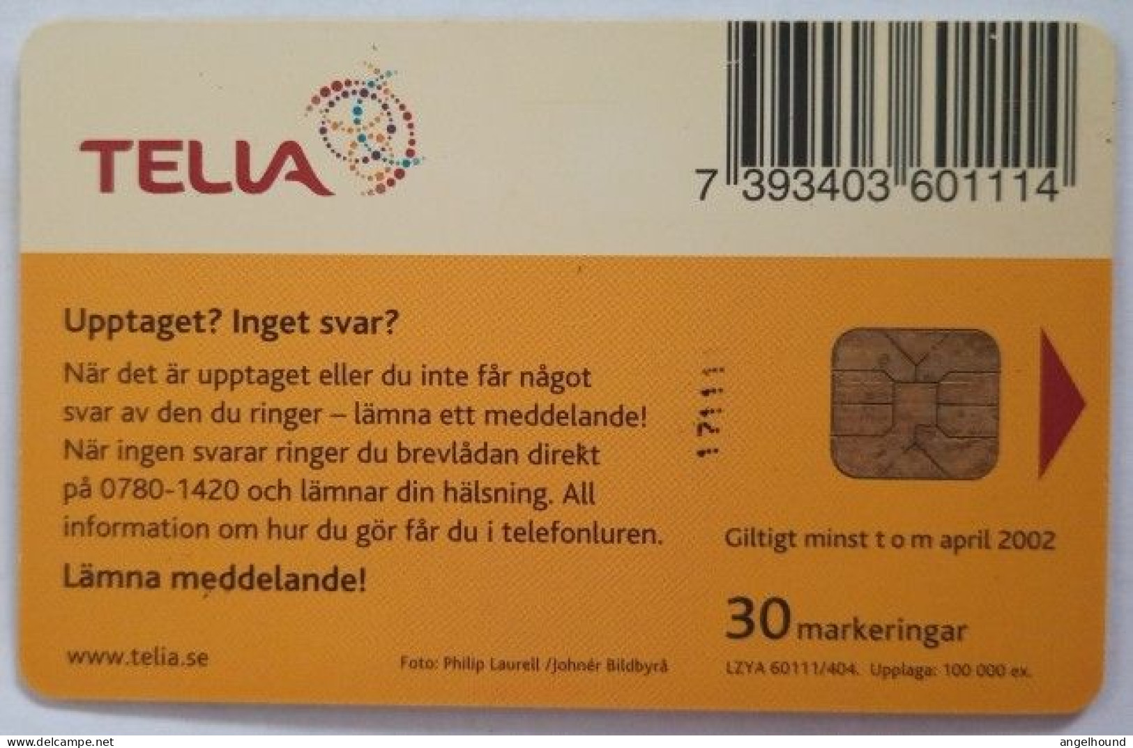 Sweden 30Mk. Chip Card - Girl In Snowfall - Svezia