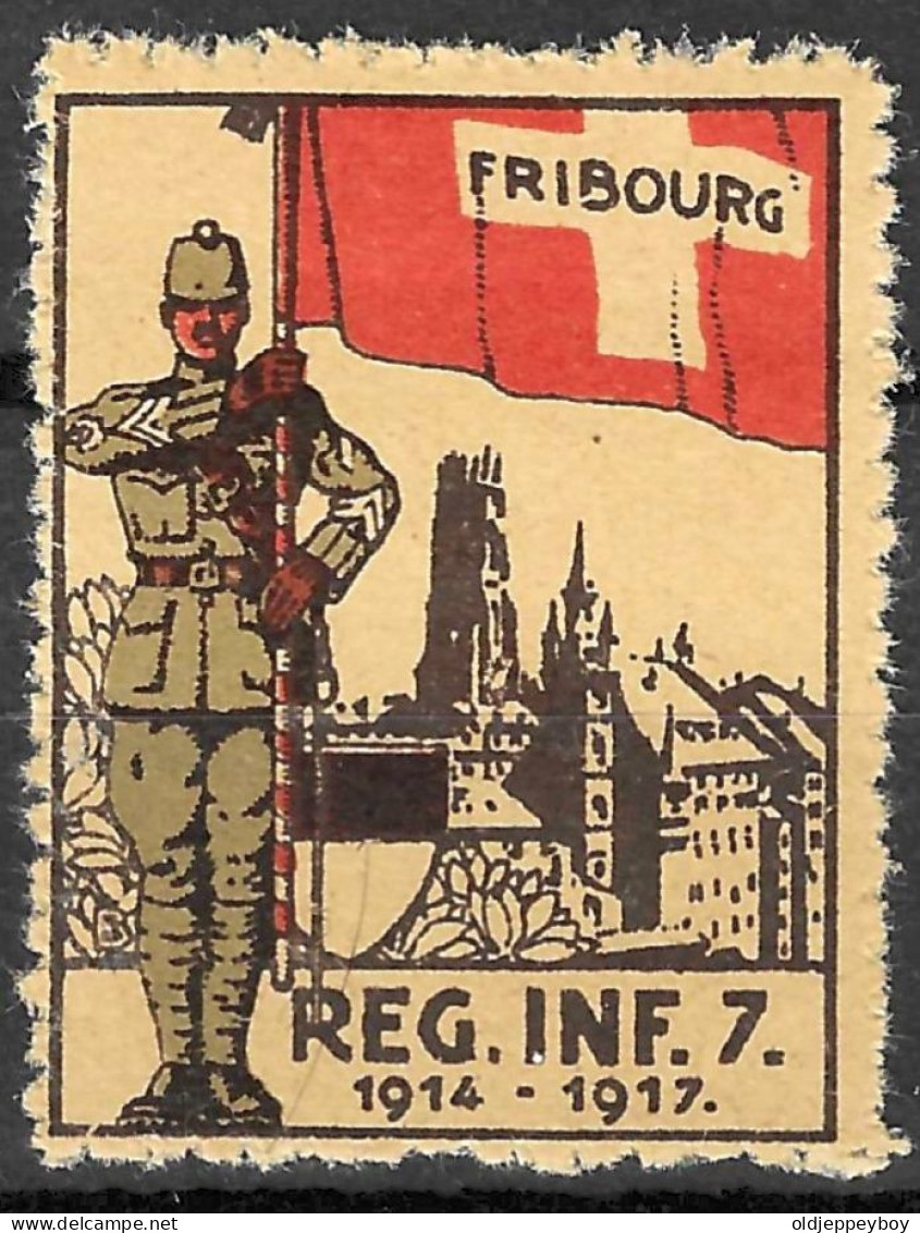 Suisse /Schweiz/Switzerland // Vignette Militaire "Fribourg - Regt. Inf. 7 - 1914-1917" (2 Ex.) -  MLH  YELLOW PAPER - Etichette