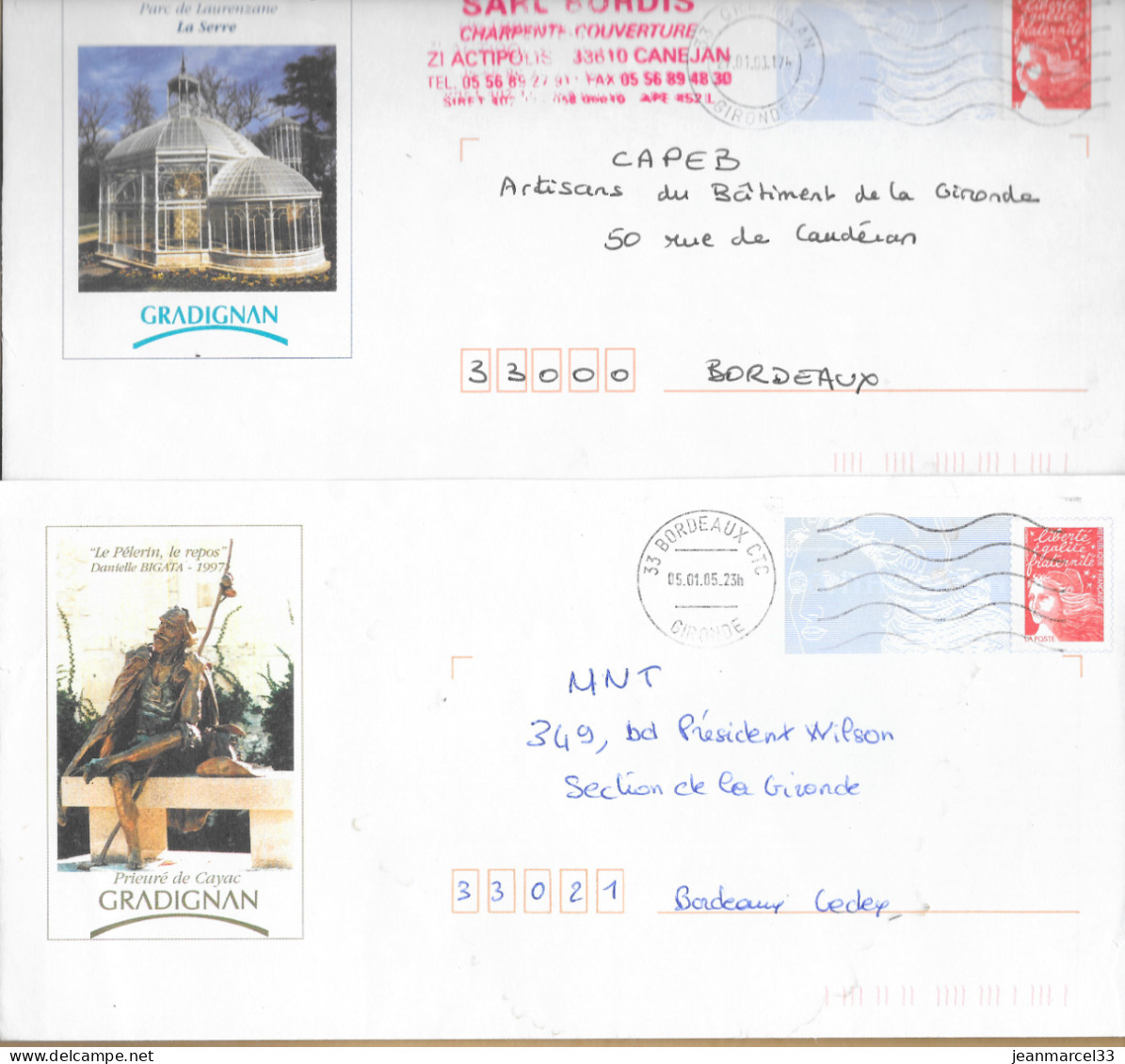 Nelle Aquitaine Entier Luquet Gironde Oblitération Mécanique Gradignan Et Bordeaux CTC - Enveloppes Repiquages (avant 1995)