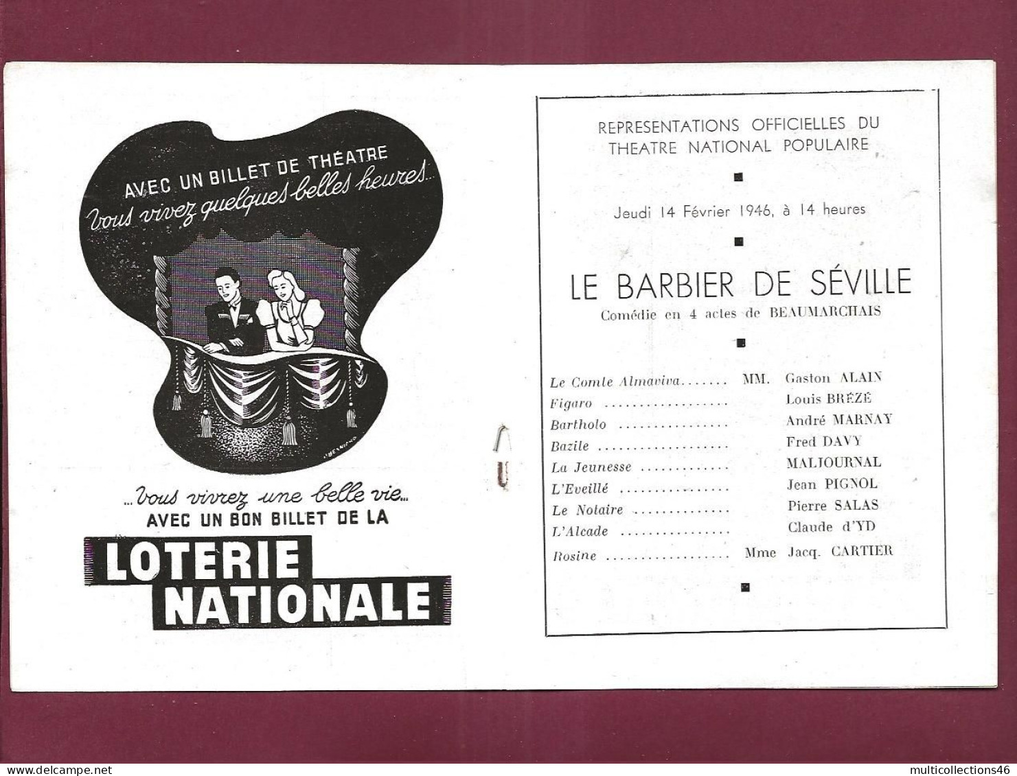 150524 - PROGRAMME THEATRE PALAIS CHAILLOT 1946 - Le Barbier De Séville - Programma's