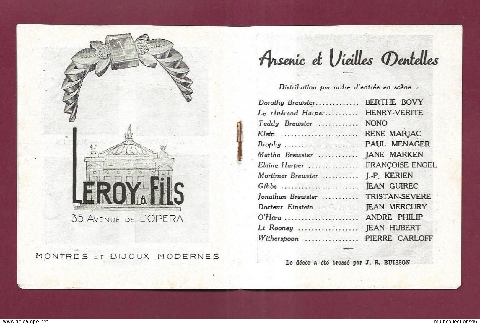 150524 - PROGRAMME THEATRE MARIGNY 1945 46 - Arsenic Et Vieilles Dentelles - Bovy Nono Marjac Vérité - Programs