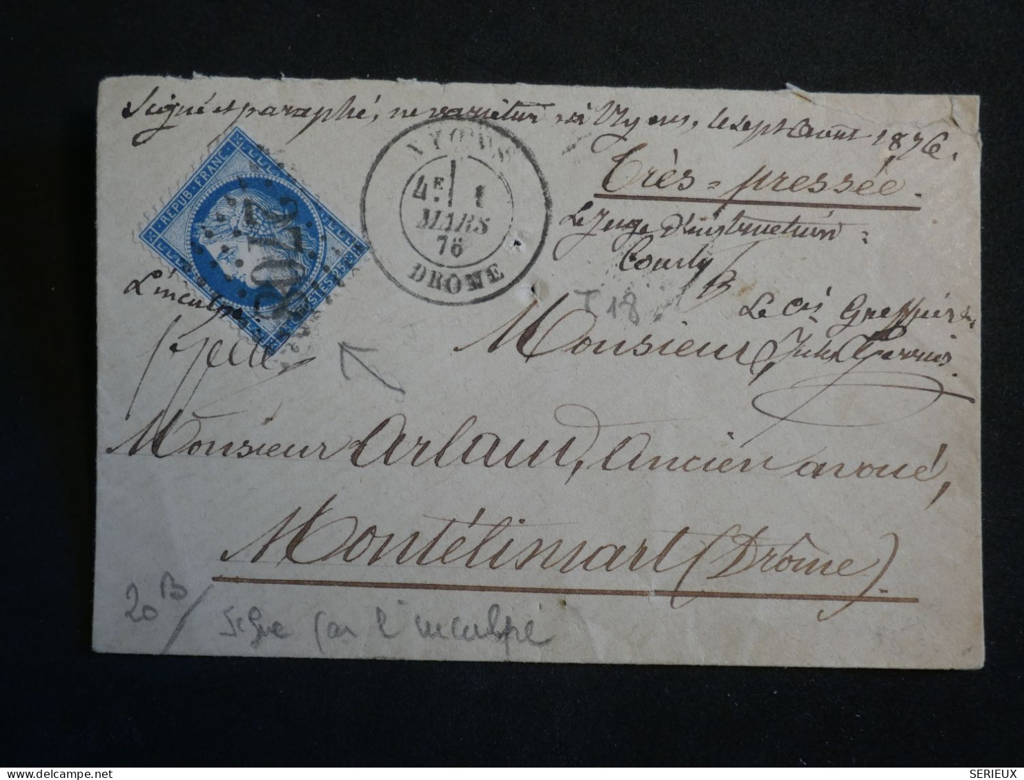 DO18 FRANCE  LETTRE  TRES PRESSEE 1876 LYON A MONTELIMAR+ N°60+AFF. INTERESSANT++ - 1849-1876: Periodo Classico