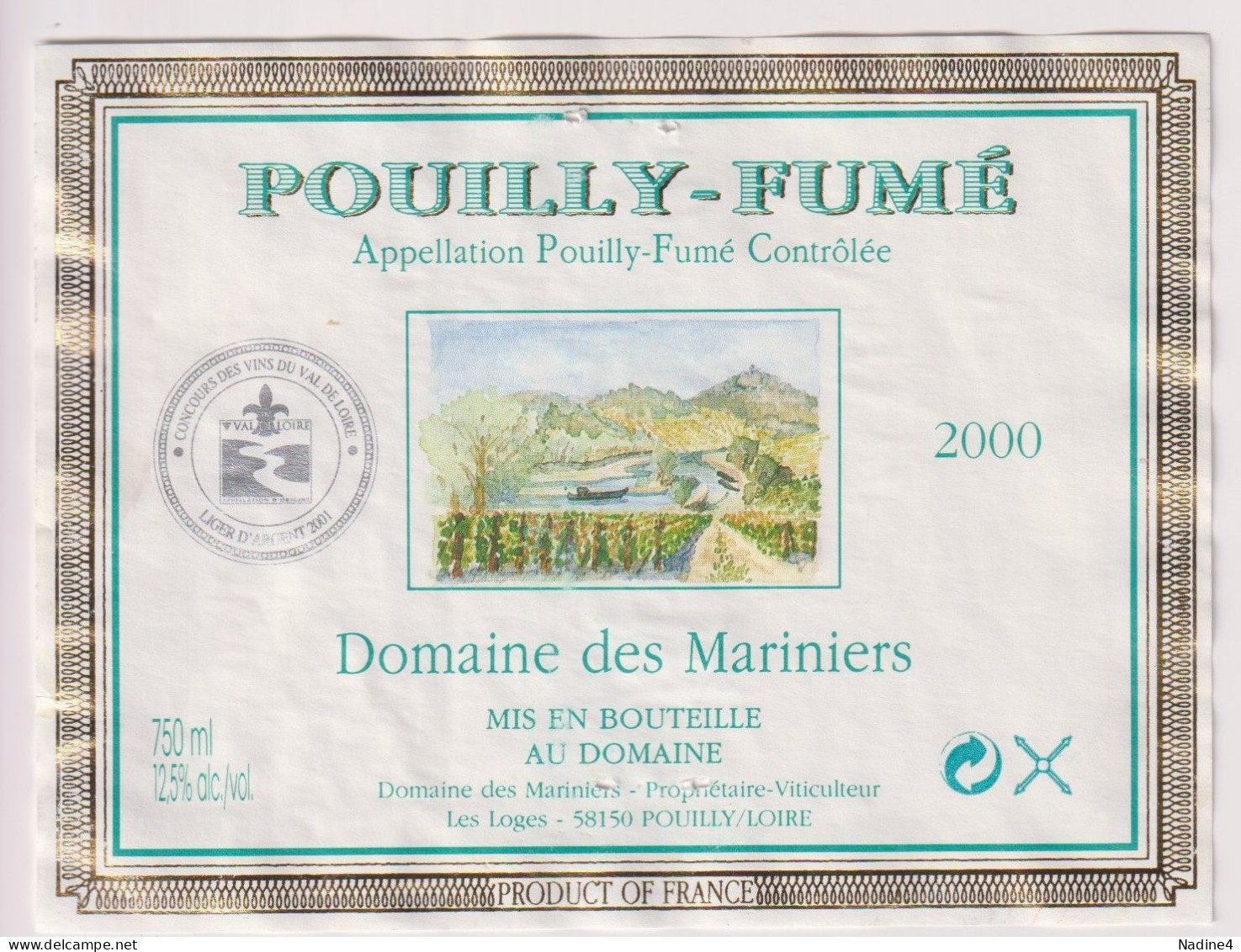 Etiket Etiquette - Vin Wijn - Pouilly Fumé - Domaine Des Mariniers - 2000 - Andere & Zonder Classificatie