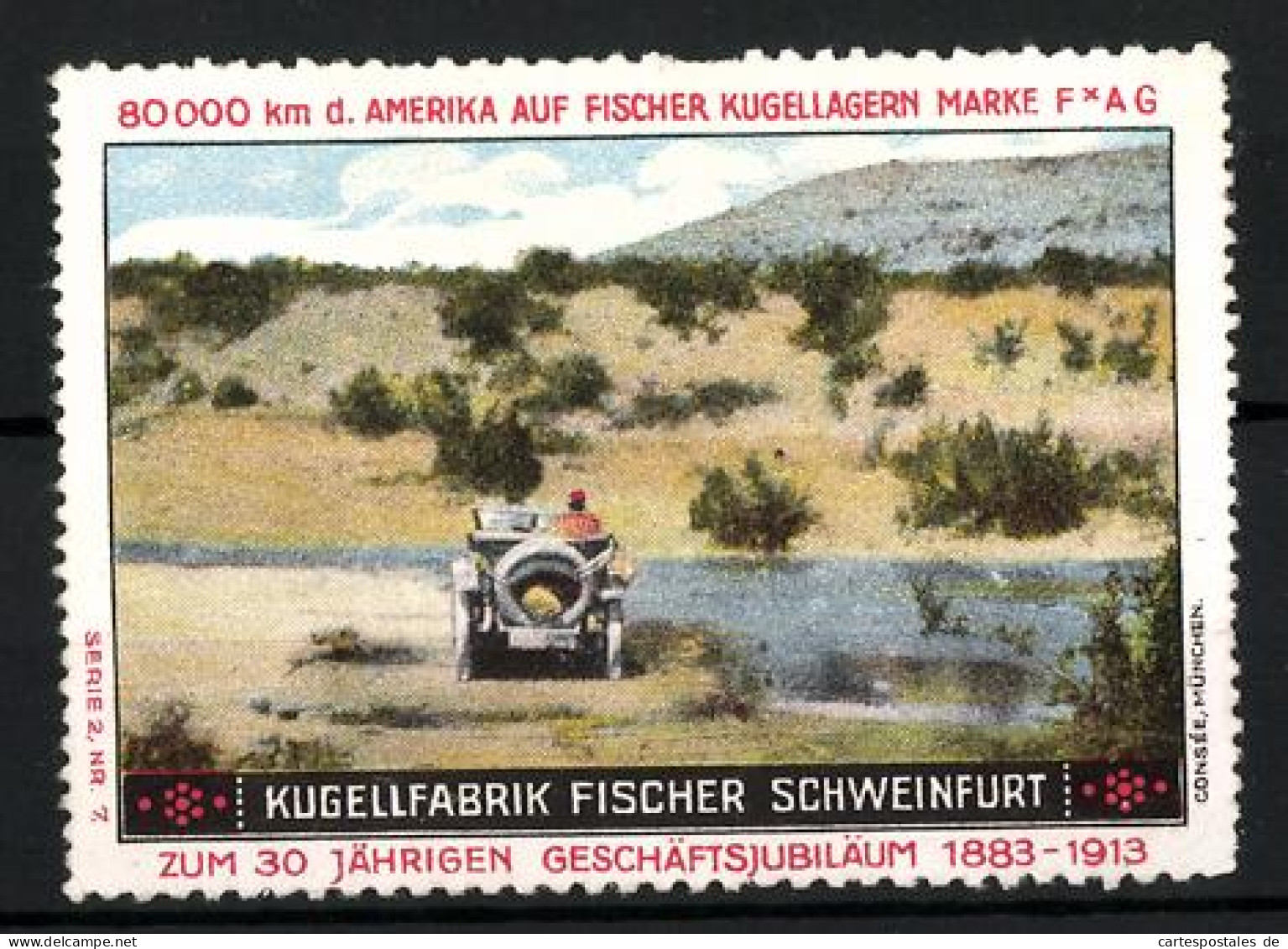 Reklamemarke Fischer Kugellager FAG, Kugellfabrik Fischer Schweinfurt, 30 Jähr. Geschäftsjubiläum 1883-1913, Auto  - Erinnofilie