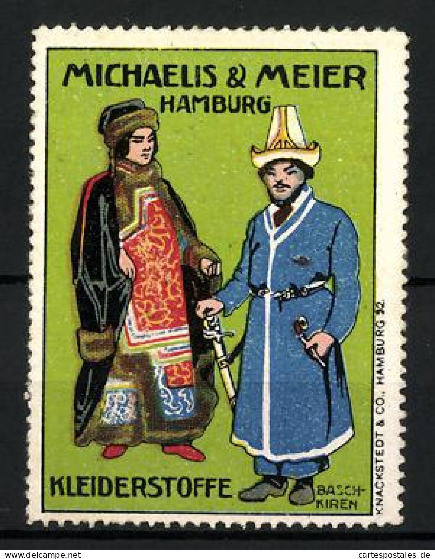 Reklamemarke Hamburg, Kleiderstoffe Von Michaelis & Meier, Baschkiren In Traditioneller Tracht  - Vignetten (Erinnophilie)