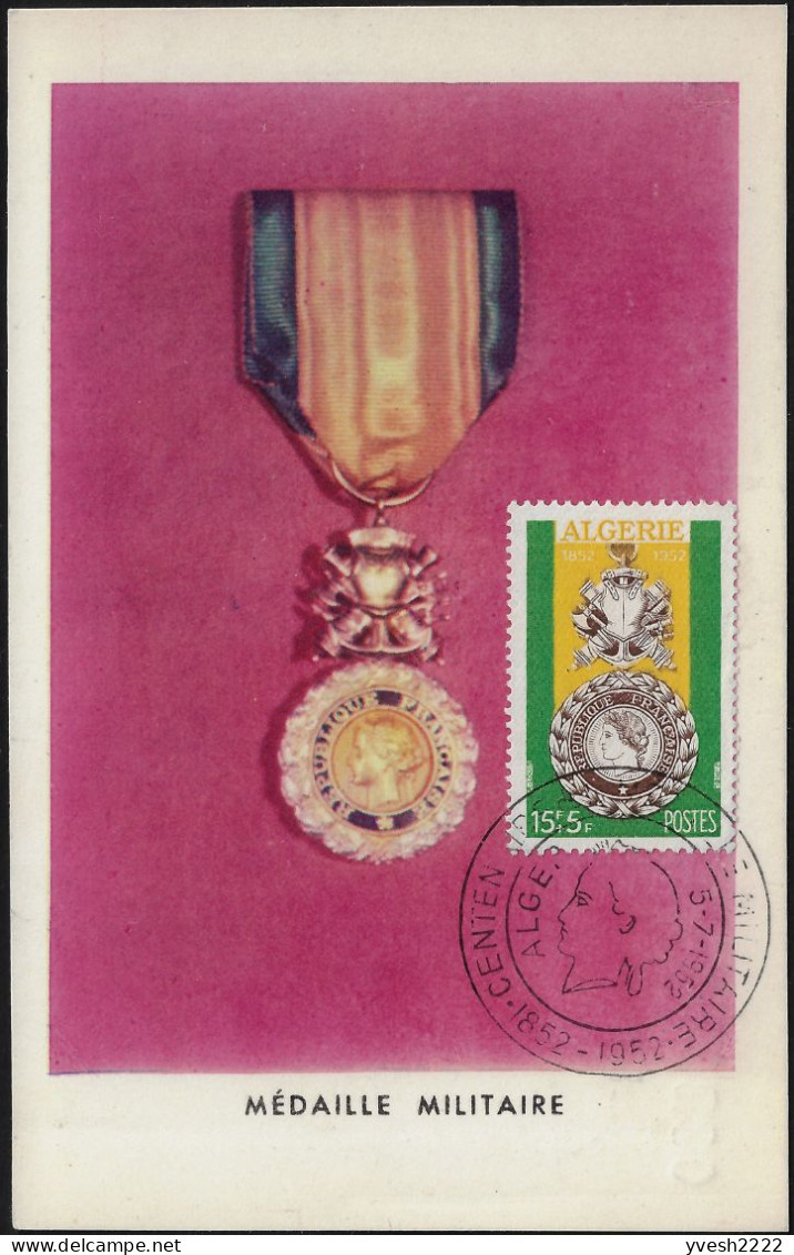 Algérie 1952 Y&T 296 Sur Carte Maximum. Centenaire De La Médaille Militaire - Militaria