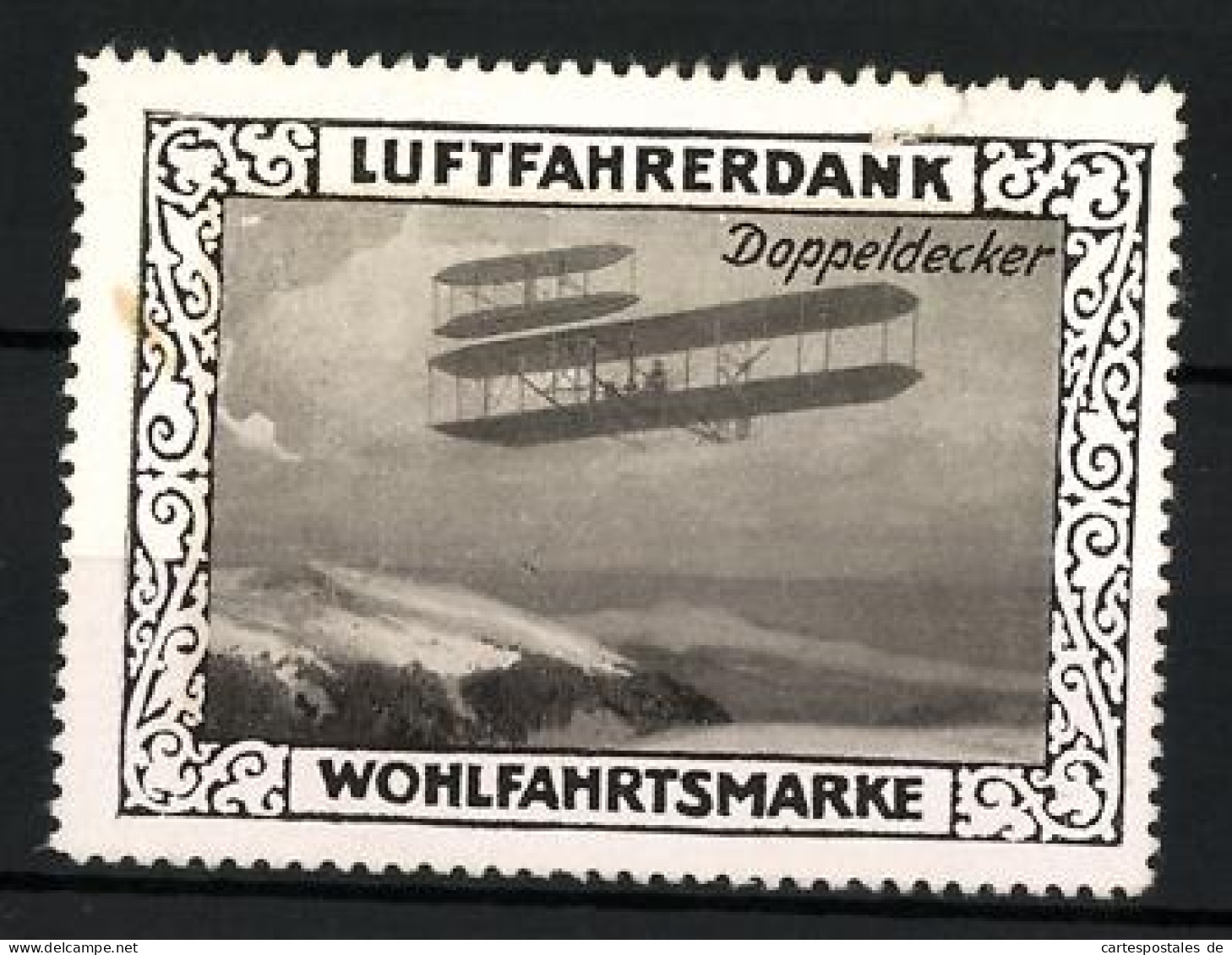 Reklamemarke Doppeldecker Im Flug, Wohlfahrtsmarke Luftfahrerdank  - Erinnofilie