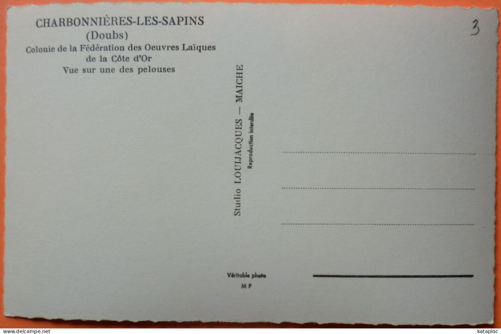 CARTE CHARBONNIERES LES SAPINS - 25 - VUE SUR UNE DES PELOUSES - COLONIE -SCAN RECTO/VERSO - 7 - Autres & Non Classés