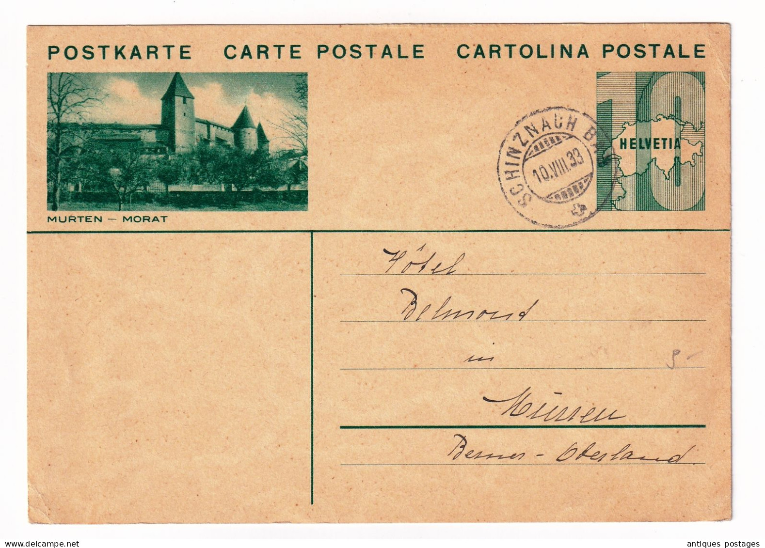 Postkarte Schinznach 1933 Suisse Murten Morat Switzerland - Entiers Postaux