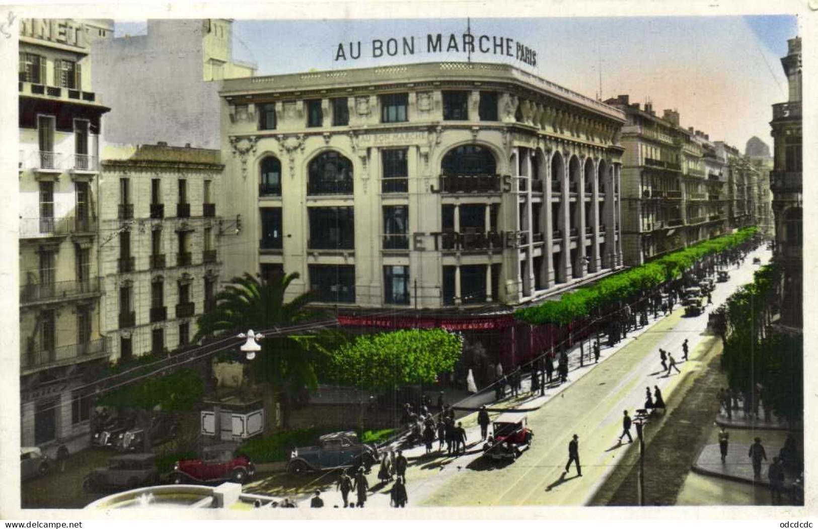 ALGER  La Fontaine Lumineuse Et La Rue D' Isly AU BON MARCHE  Colotisée RV Cachet Ecole De Cavalerie - Alger