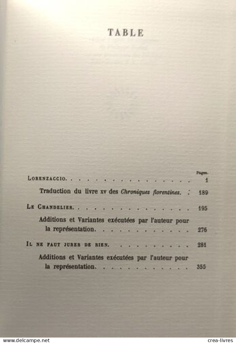 Oeuvres Completes IV - Lorenzaccio + Le Chandelier + Il Ne Faut Jurer De Rien --- édition Dédiée Aux Amis Du Poète 28 De - Other & Unclassified