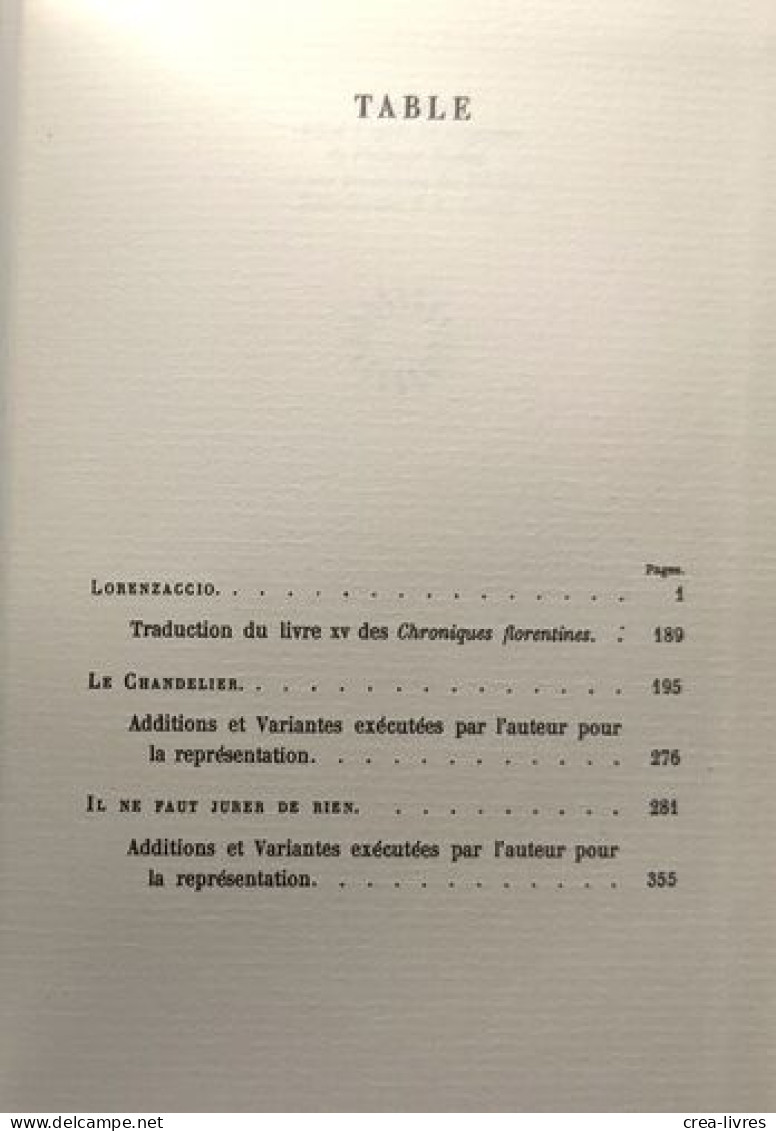 Oeuvres Completes IV - Lorenzaccio + Le Chandelier + Il Ne Faut Jurer De Rien --- édition Dédiée Aux Amis Du Poète 28 De - Altri & Non Classificati