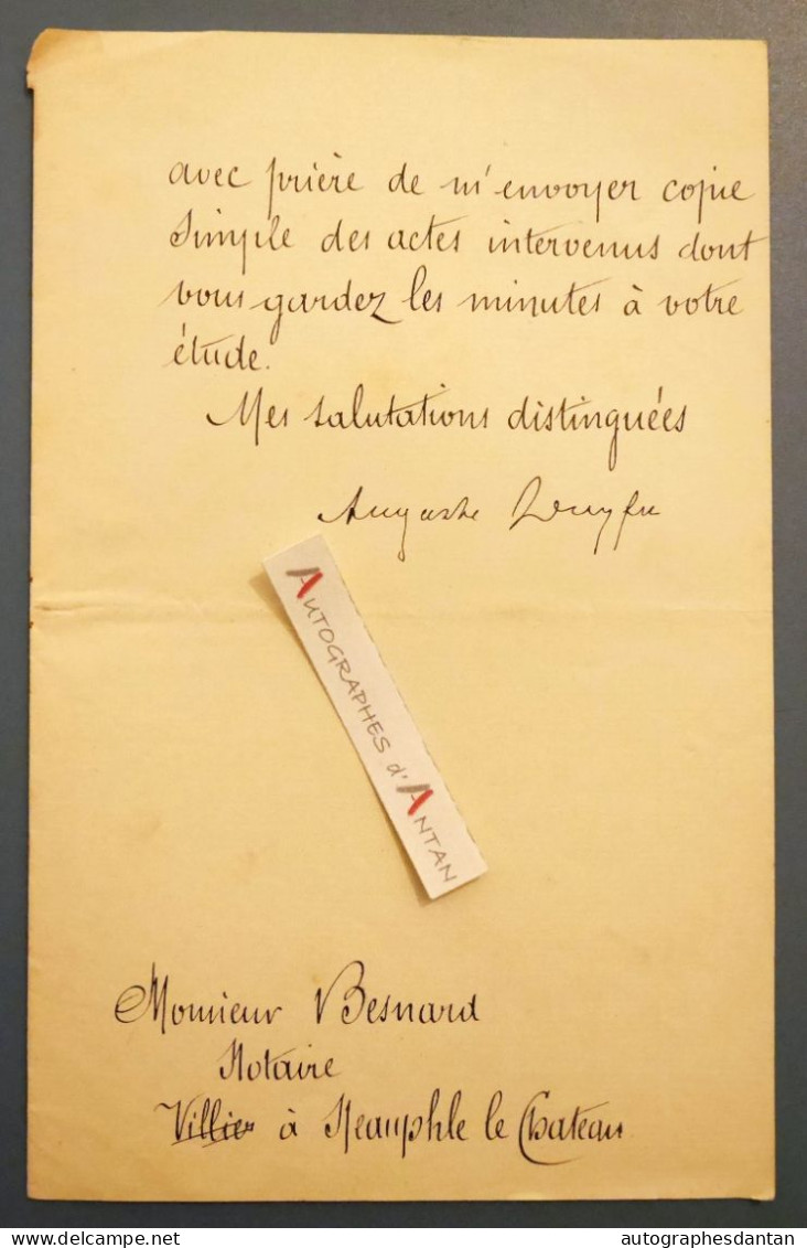 ● Auguste DREYFUS Franco Péruvien Né à Wissembourg (Bas Rhin) Lettre 1893 Notaire Neauphle Le Château - Autographe - Sonstige & Ohne Zuordnung