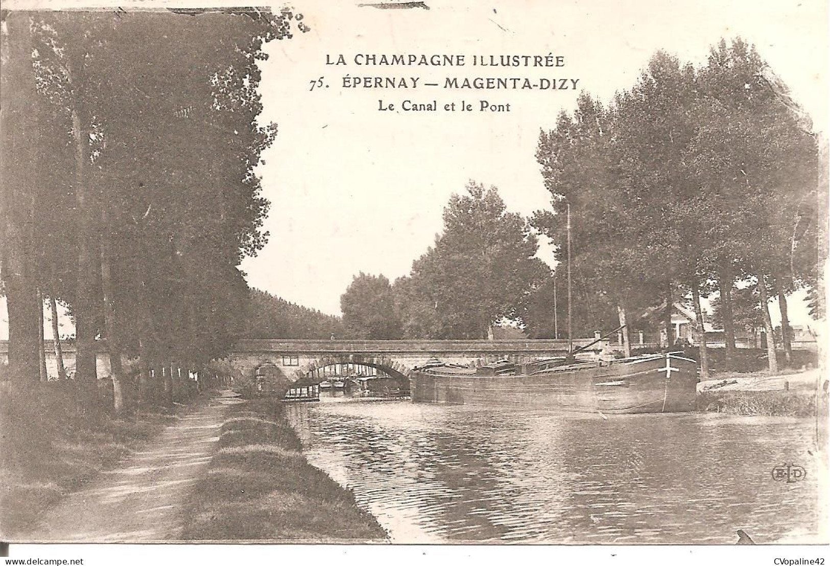 PENICHES - BATELLERIE - EPERNAY - MAGENTA-DIZY (51) Le Canal Et Le Pont En 1919 - Péniches