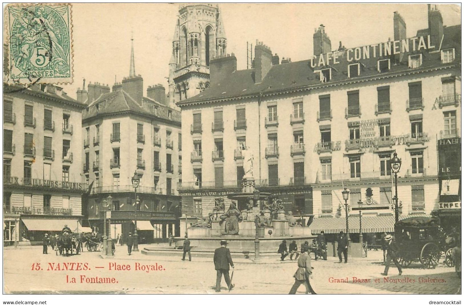 44 NANTES. Place Royale Café Continental 1907 - Nantes