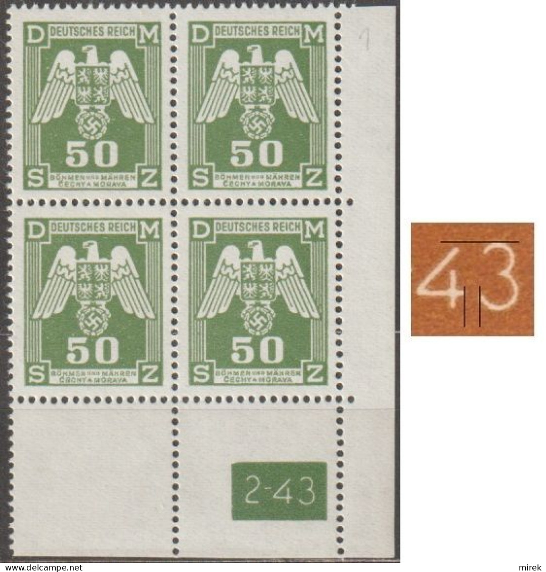 052/ Pof. SL 15, Corner Stamps, Plate Number 2-43, Type 2, Var. 1 - Ungebraucht