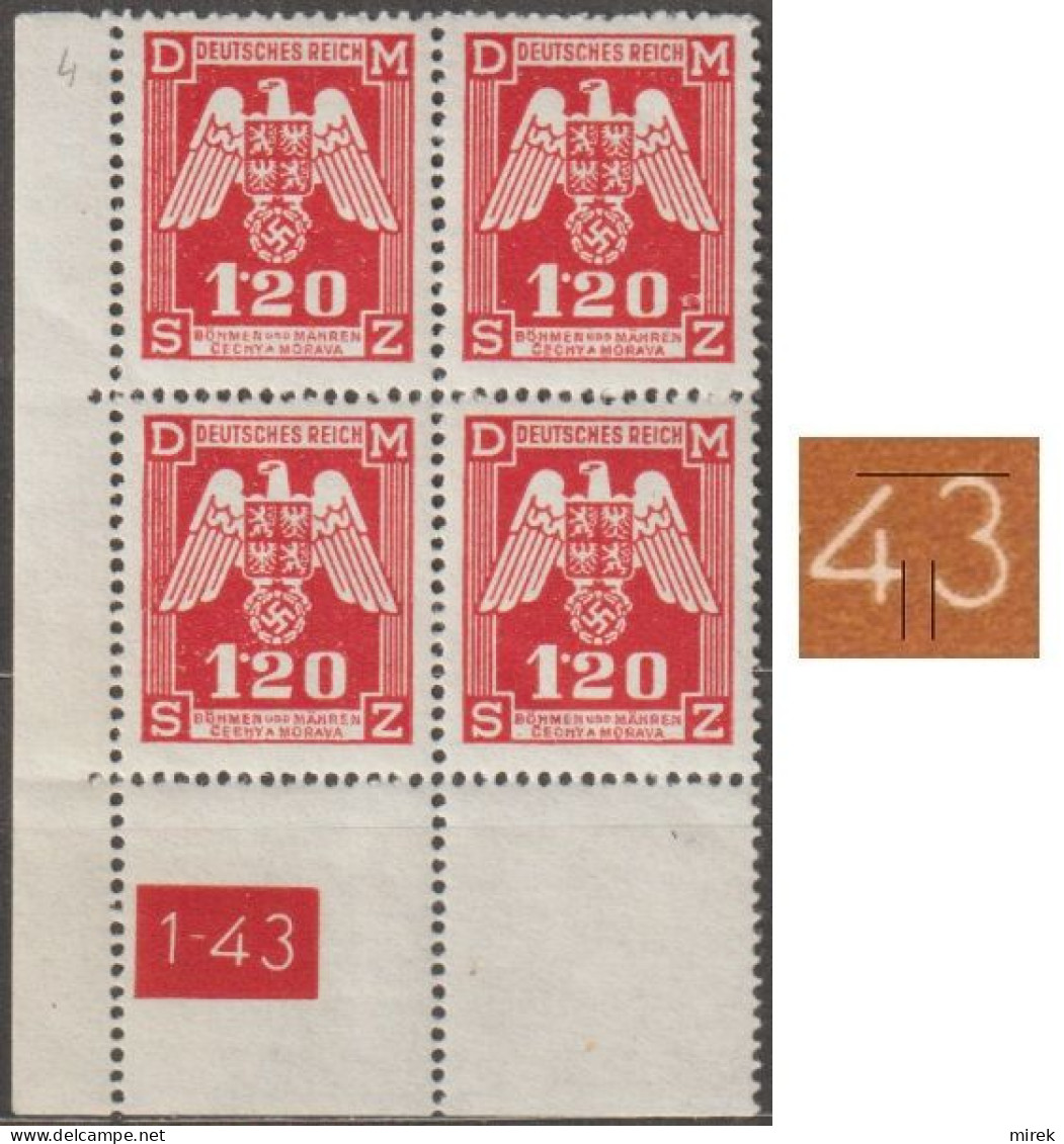 054/ Pof. SL 19, Corner Stamps, Plate Number 1-43, Type 2, Var. 4 - Ongebruikt