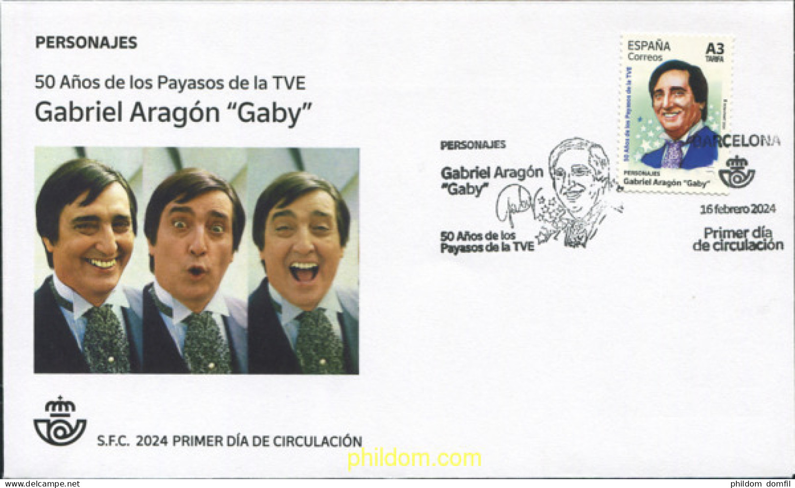 730921 MNH ESPAÑA 2024 PERSONAJES. GABRIEL ARAGÓN, "GABY". 50 AÑOS DE LOS PAYASOS DE LA TVE. - Neufs