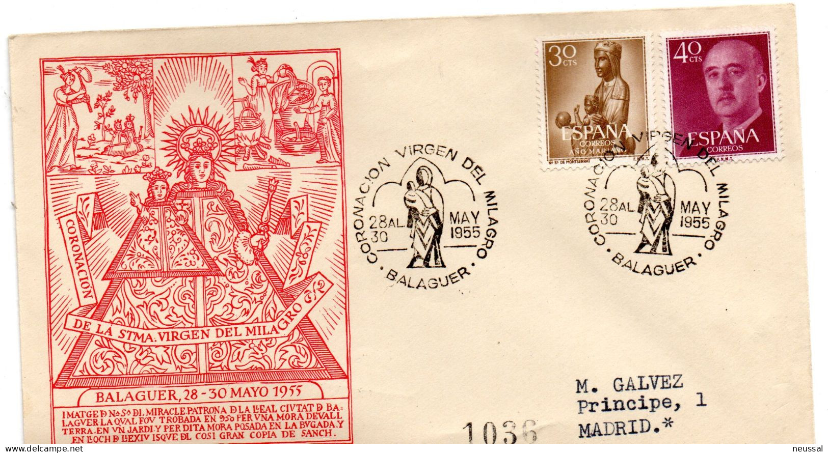 Carta Con Matasellos Commemorativo De Coronacion Virgen De Balaguer 1955 - Covers & Documents