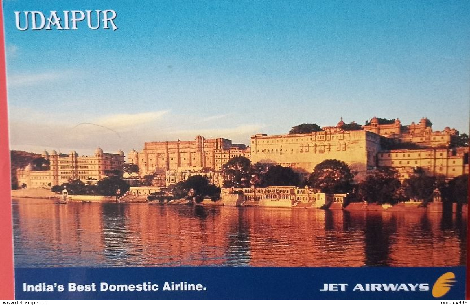 POST CARD INDIA JET AIRWAYS UDAIPUR INDIAS BEST DOMESTIC AIRLINES - Indien