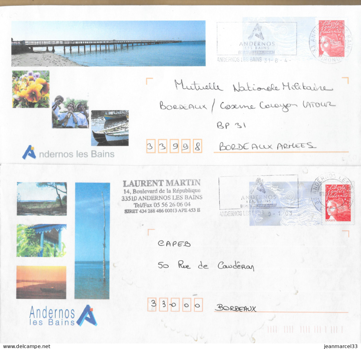 Nelle Aquitaine Entier Luquet Oblitération Secap Andernos 2003 Et 2004 - Overprinted Covers (before 1995)