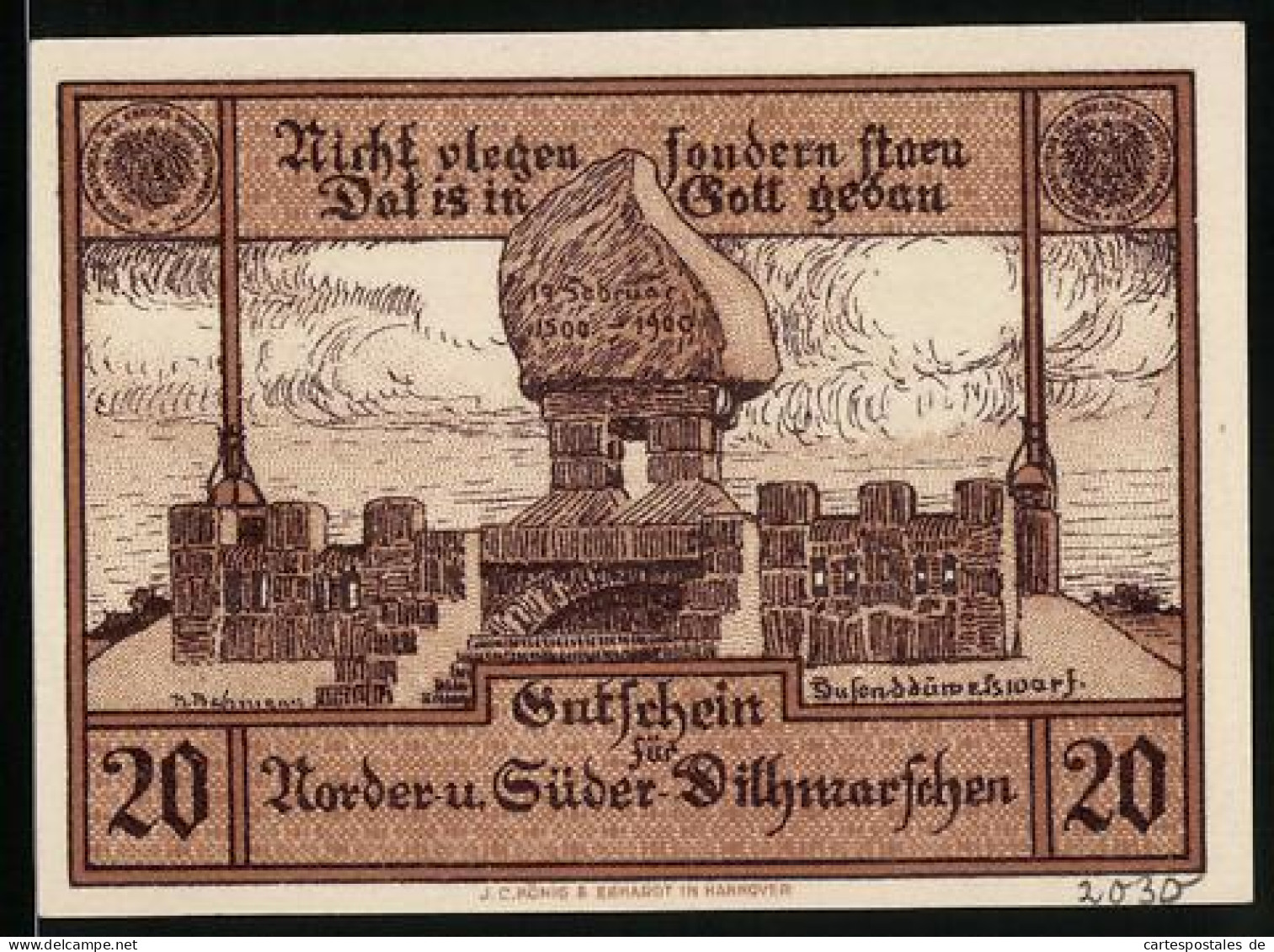 Notgeld Norder - Und Süder-Dithmarschen, 20 Pfennig, Siegel, Festungsmauern Und -turm  - [11] Emissions Locales