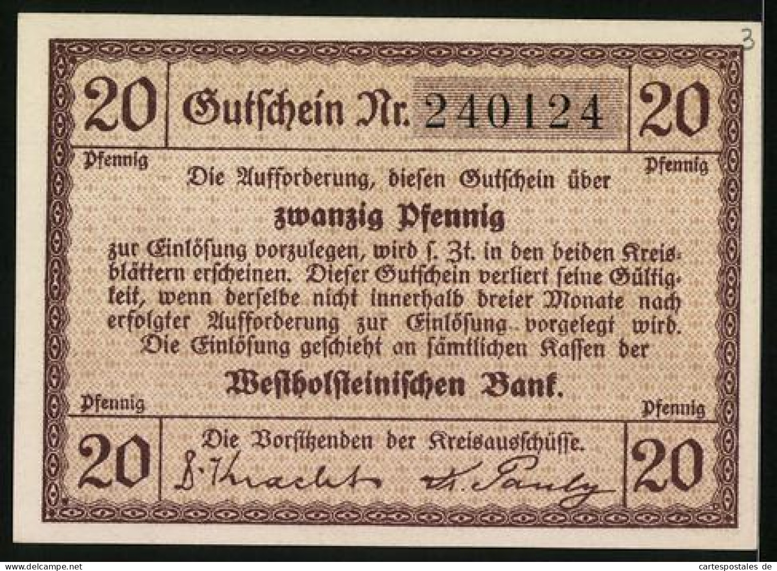 Notgeld Norder - Und Süder-Dithmarschen, 20 Pfennig, Siegel, Festungsmauern Und -turm  - [11] Emissions Locales