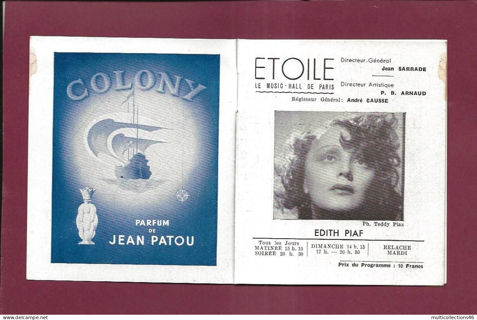 150524A - PROGRAMME THEATRE DE L'ETOILE - Music Hall 1945 46 EDITH PIAF Orchestre Etoile Acrobate Les Bel Air - Programmes