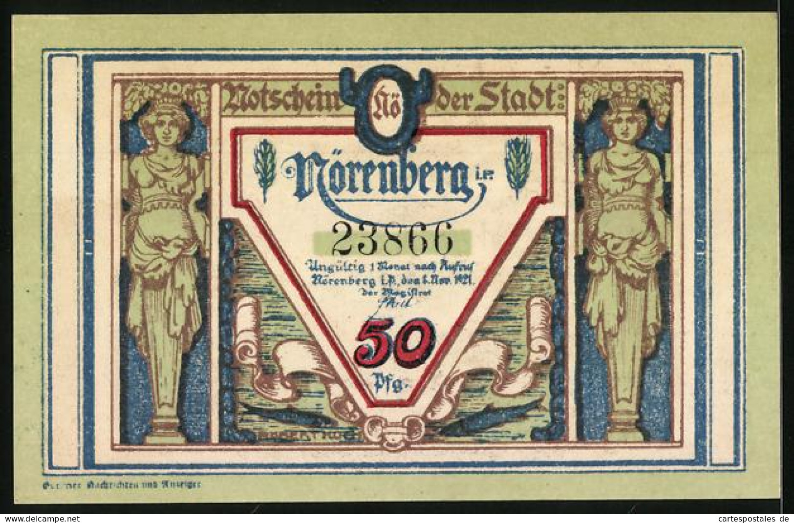 Notgeld Nörenberg 1921, 50 Pfennig, Frau Und Riesiger Hummer  - [11] Emissions Locales