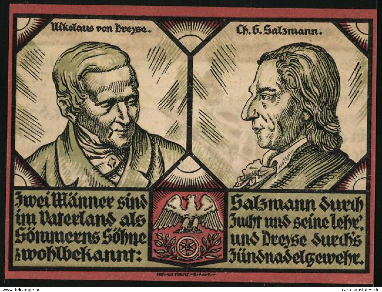 Notgeld Sömmerda /Th. 1921, 1 Mark, Soldat Mit Bajonett, Wappen, Portraits Nikolaus Von Dreyse U. Ch. G. Salzmann  - [11] Emissions Locales