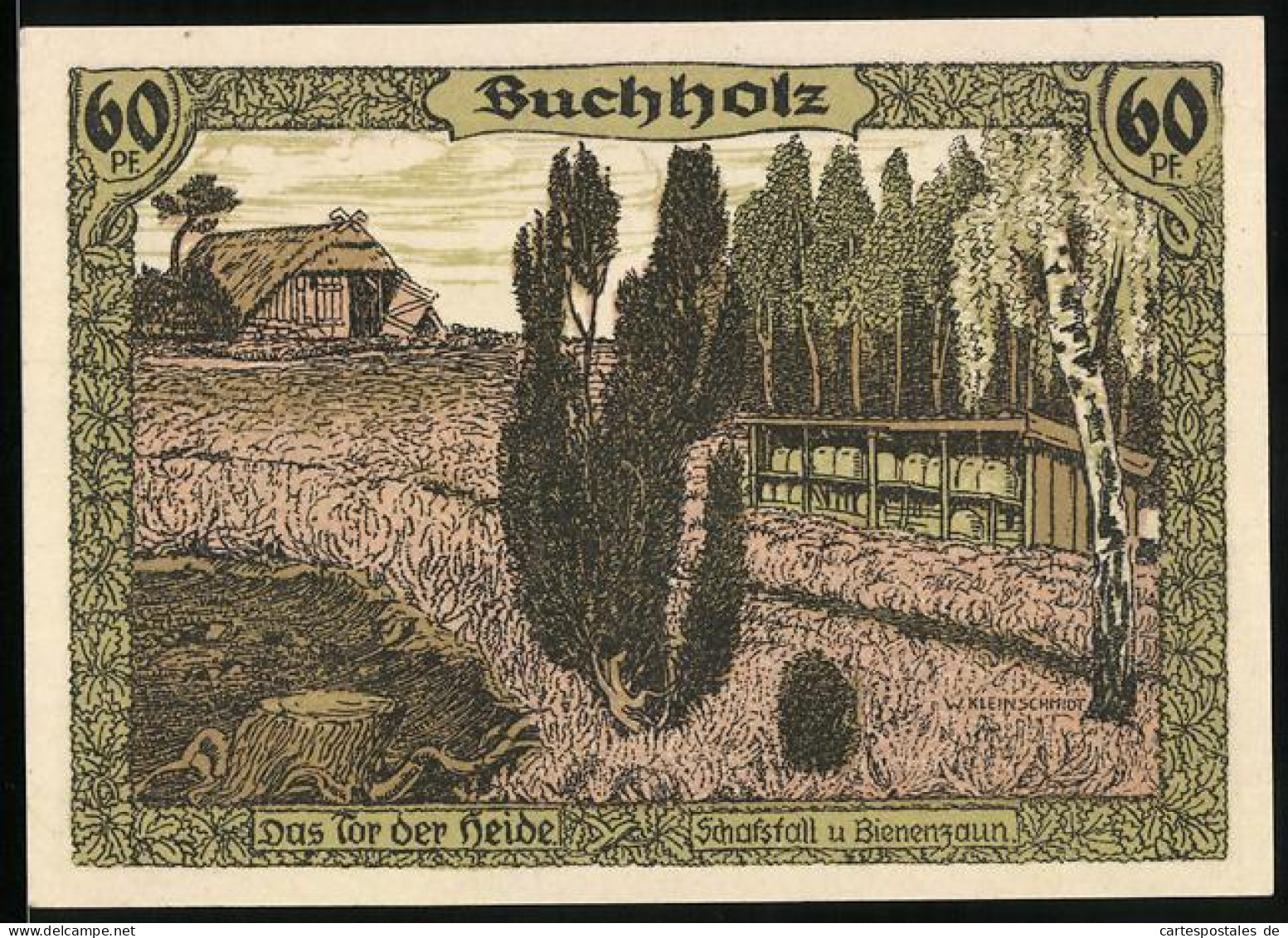 Notgeld Soltau 1921, 60 Pfennig, Buchholz, Schafstall Und Bienenzaun, Landkarte Lüneb. Heide Mit Schäfer, H. Löns  - [11] Local Banknote Issues