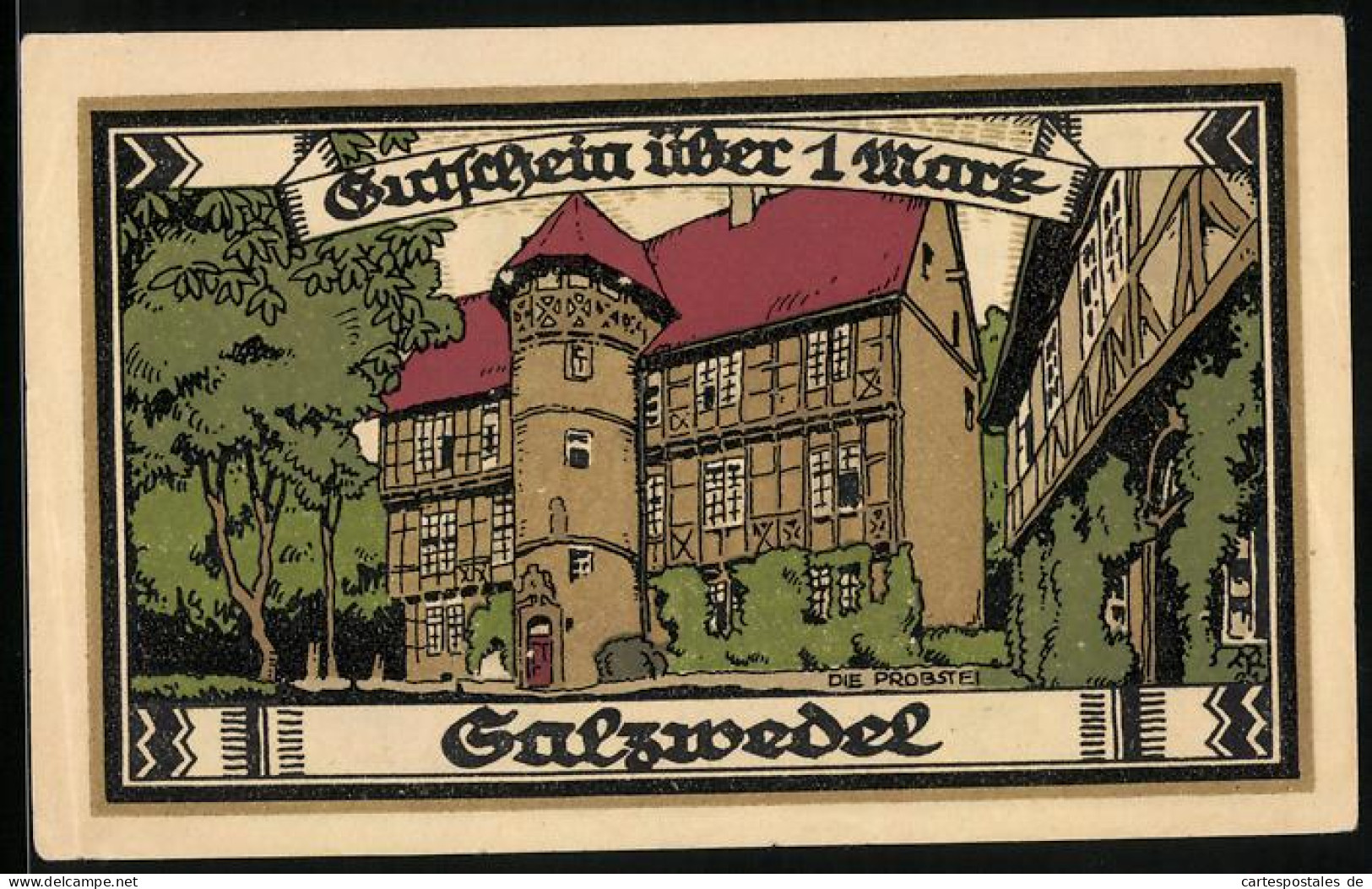 Notgeld Salzwedel 1921, 1 Mark, Wappen, Die Probstei  - [11] Emissions Locales