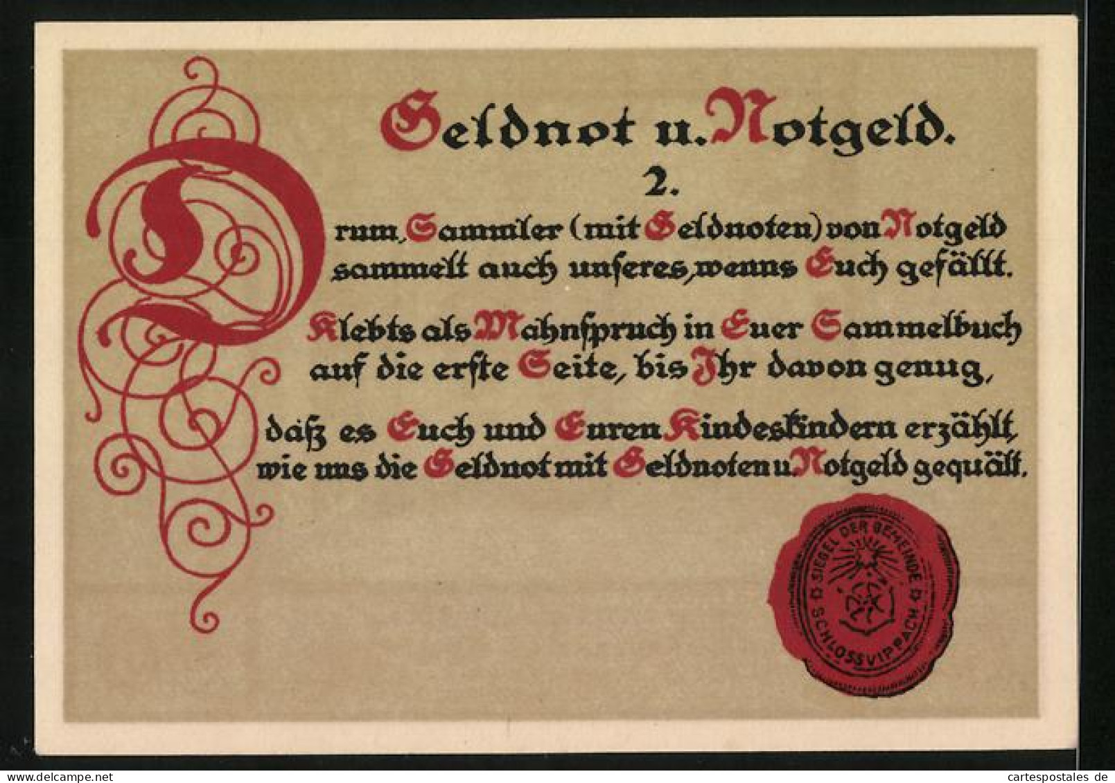 Notgeld Schlossvippach 1921, 50 Pfennig, Schlosspartie, Ähren, Siegel  - [11] Local Banknote Issues