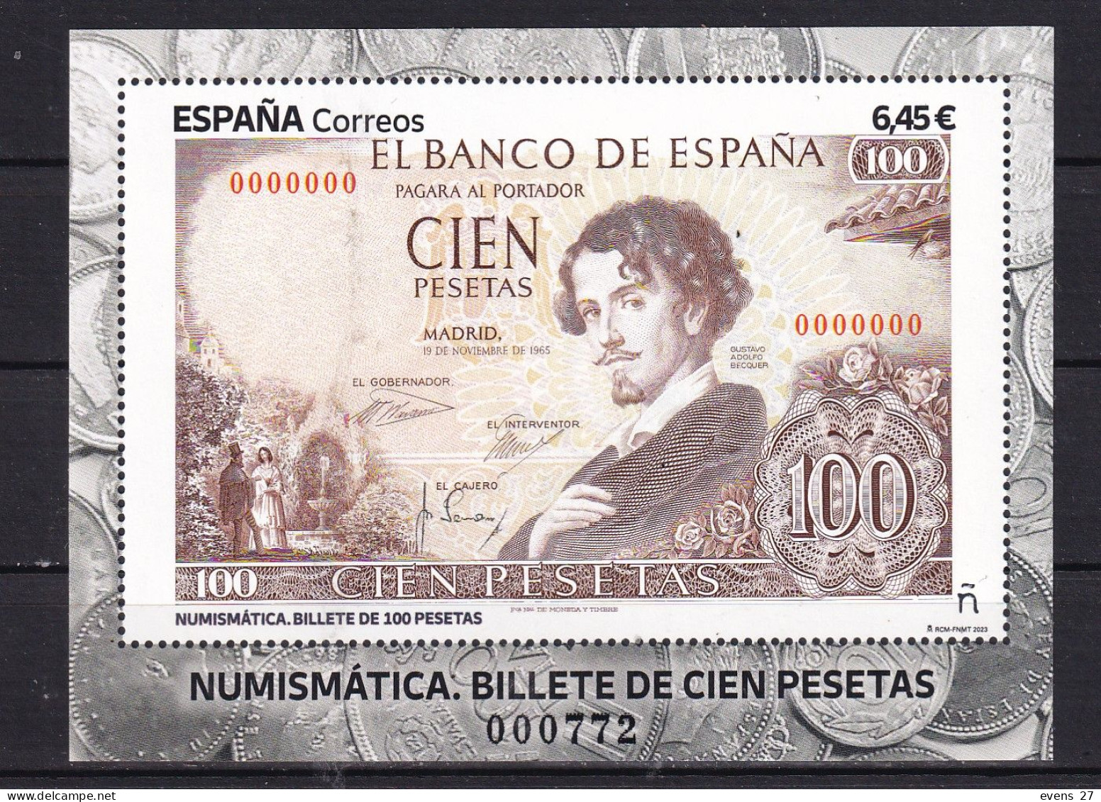 SPAIN---2023- BANKNOTE ON STAMP-SHEET -MNH - Unused Stamps