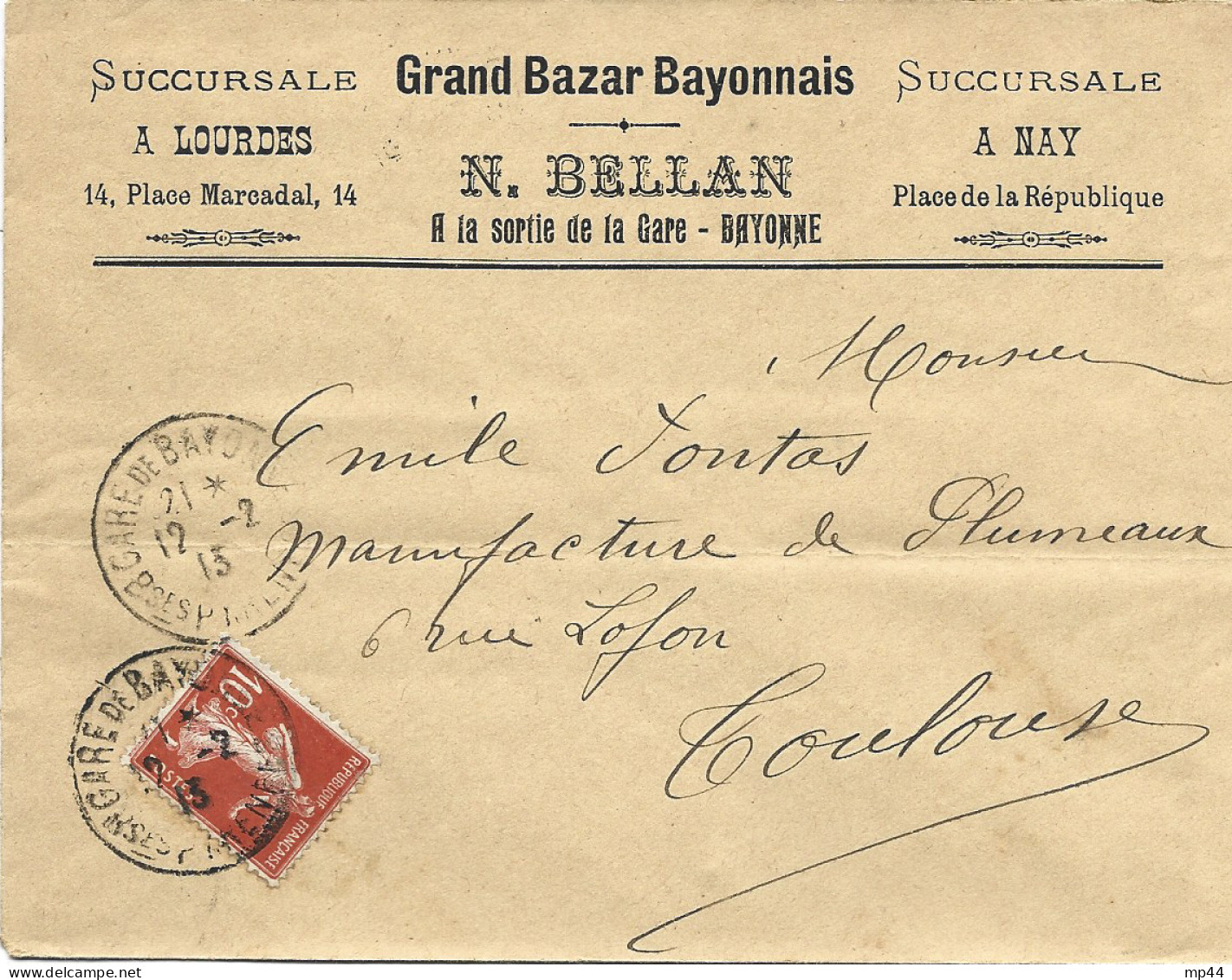 115 --- Lettre 64 BAYONNE Grand Bazar Bayonnais N.Bellan - 1900 – 1949