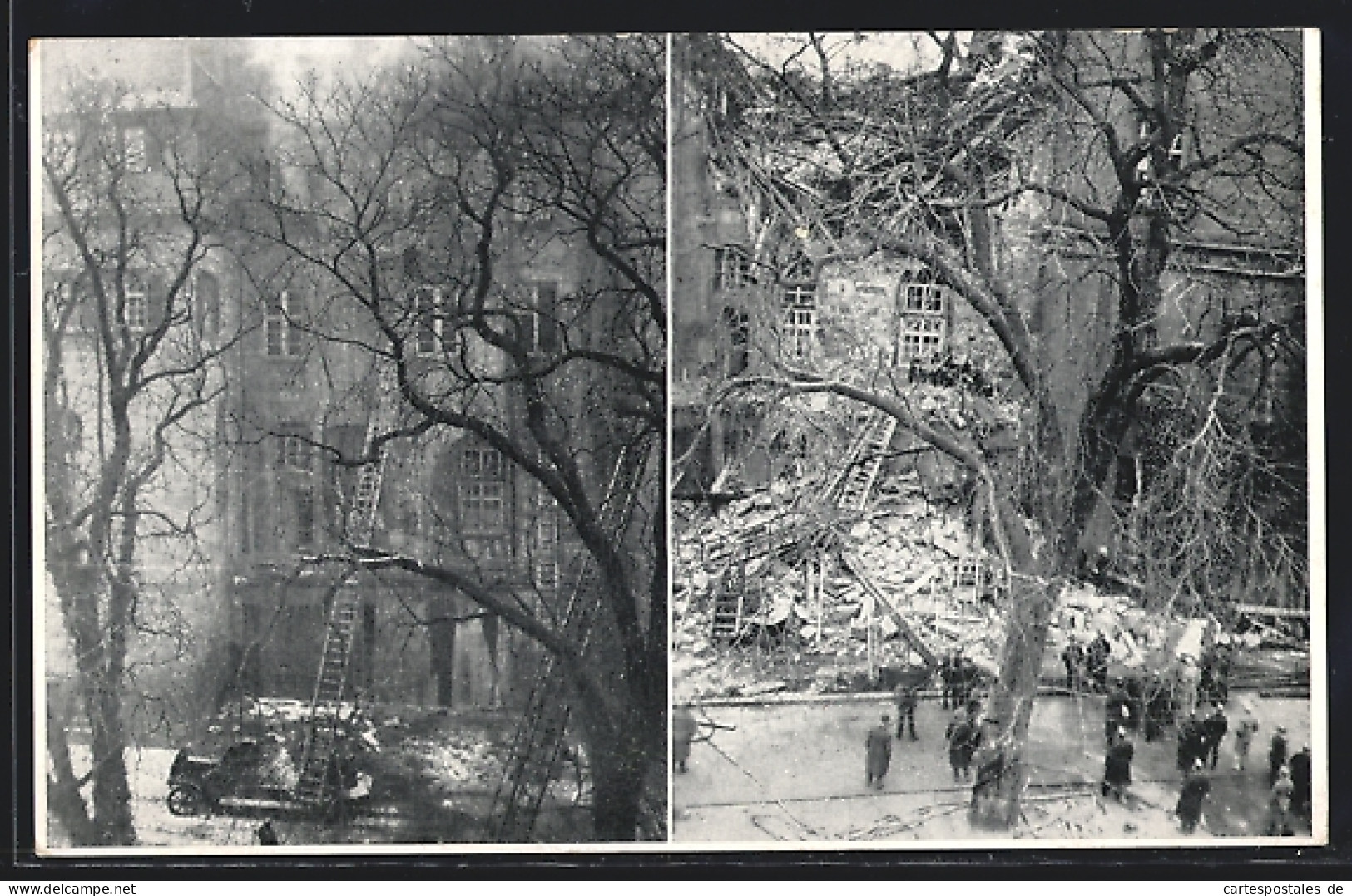 AK Stuttgart, Brand Des Alten Schlosses 21.-22. Dezember 1931, Vor Und Nach Dem Einsturz  - Disasters
