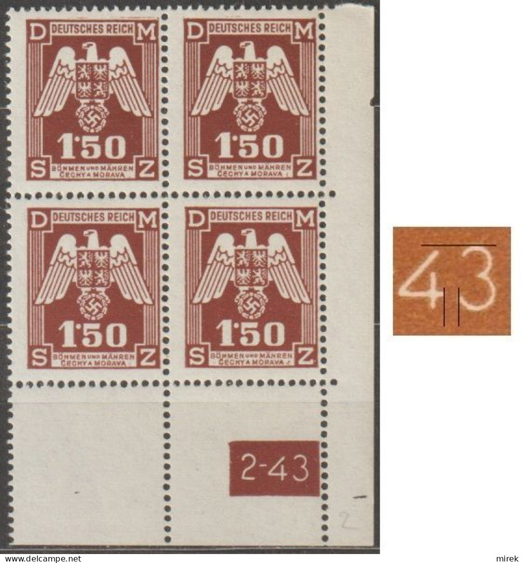 056/ Pof. SL 20, Corner Stamps, Plate Number 2-43, Type 2, Var. 2 - Unused Stamps