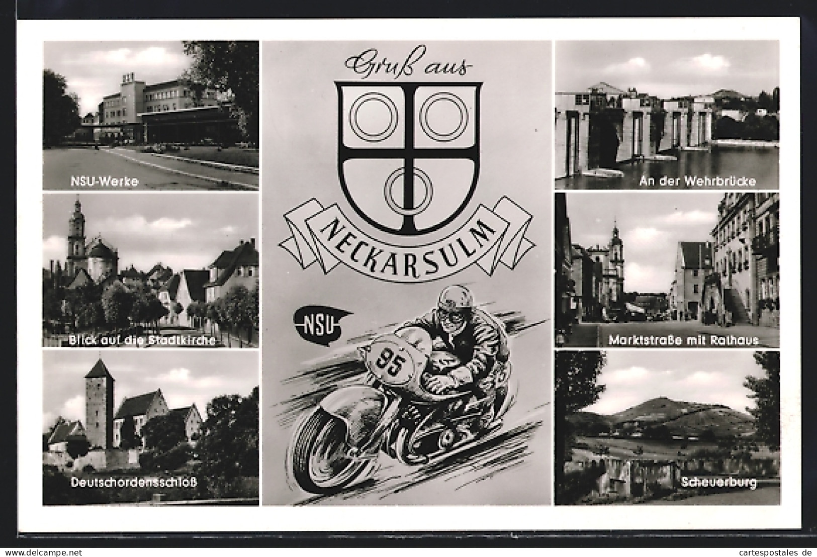 AK Neckarsulm, Motorrad Mit Nr. 95, NSU-Werke, Deutschordensschloss  - Motos