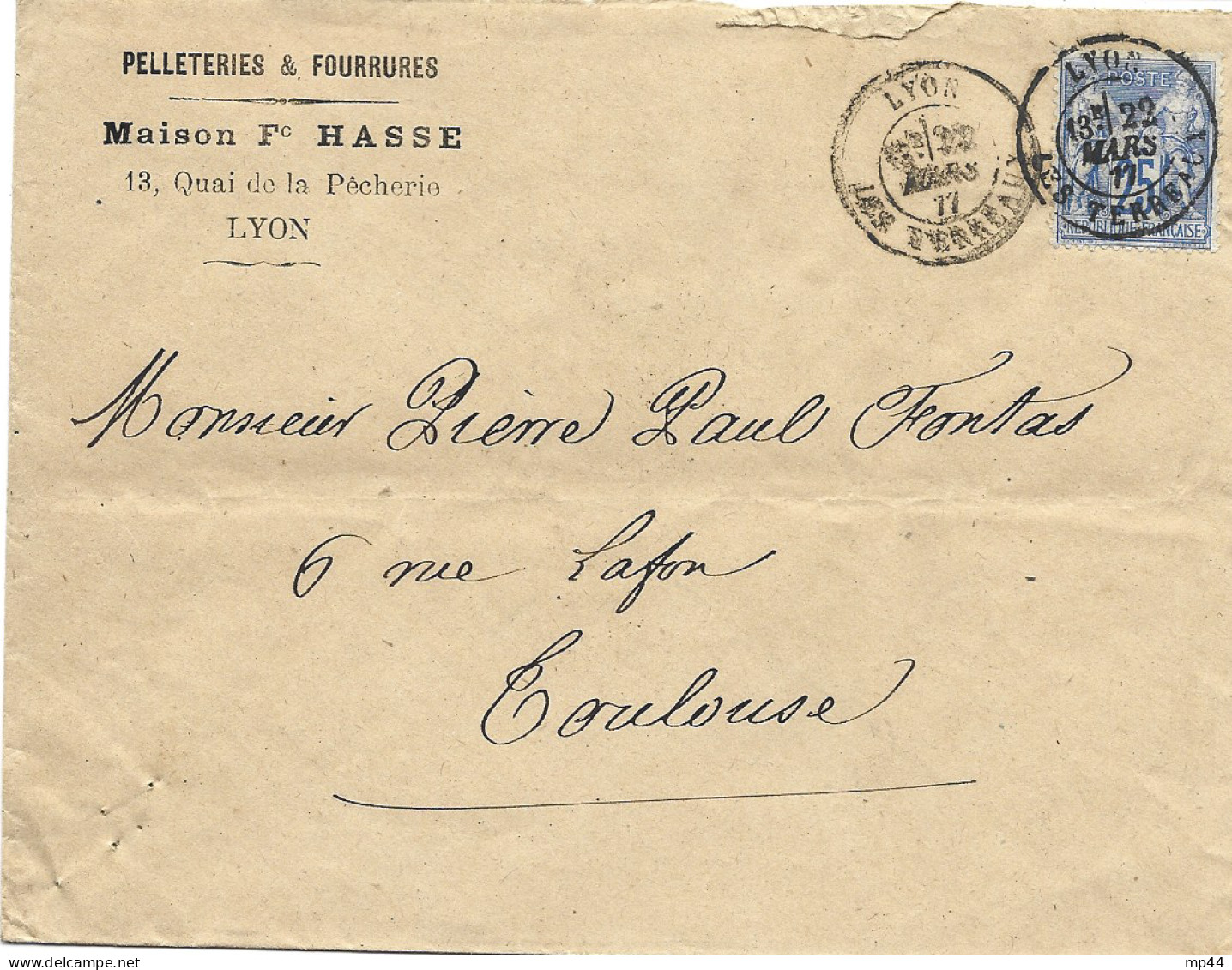 121 --- Lettre 69 LYON Maison Fc Hasse, Pelleteries & Fourrures 1877 - 1800 – 1899