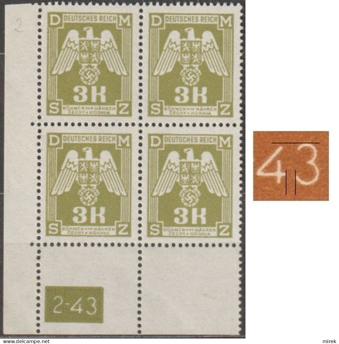 057/ Pof. SL 22, Corner Stamps, Plate Number 2-43, Type 2, Var. 2 - Ungebraucht