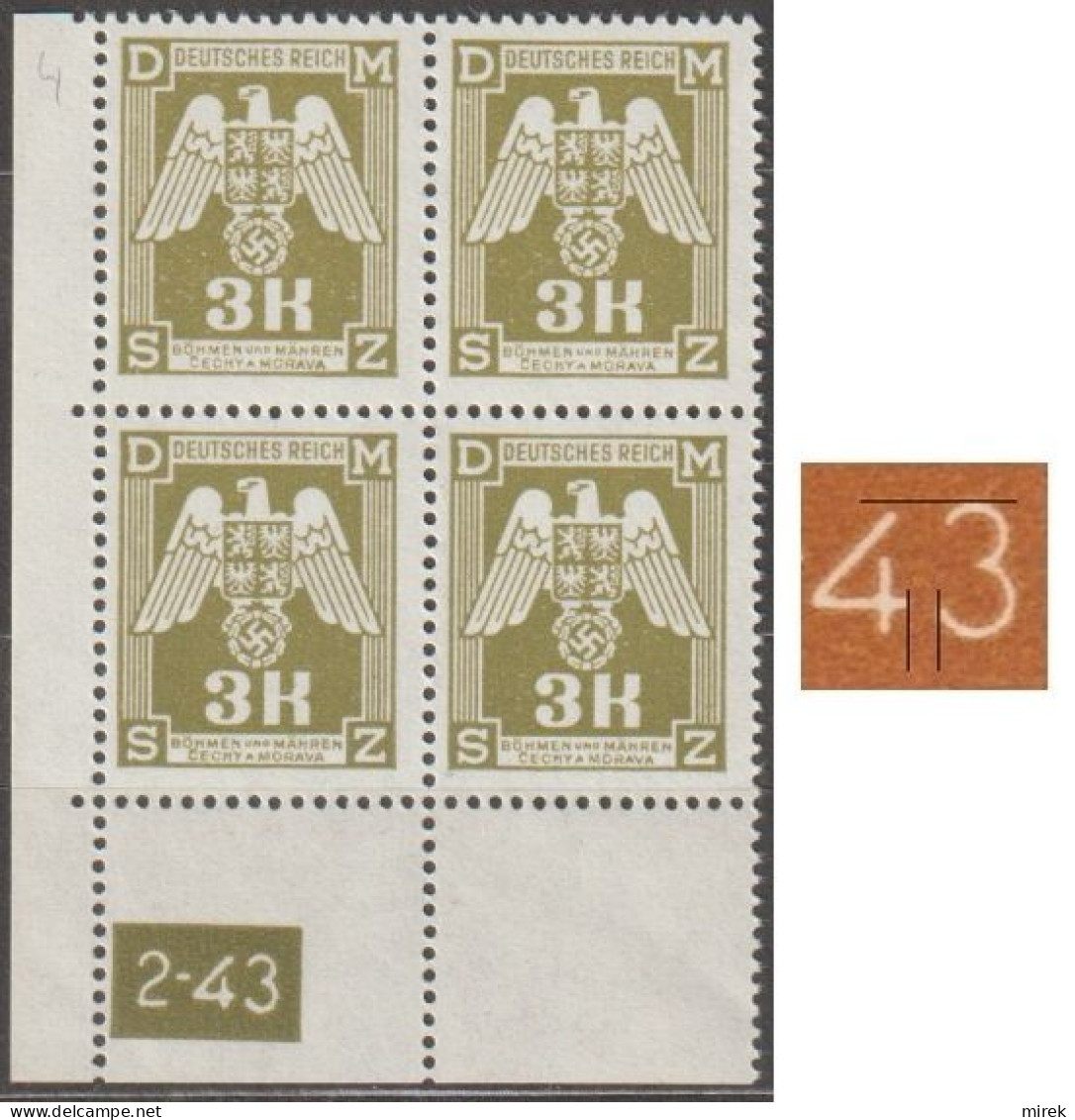 058/ Pof. SL 22, Corner Stamps, Plate Number 2-43, Type 2, Var. 4 - Ungebraucht