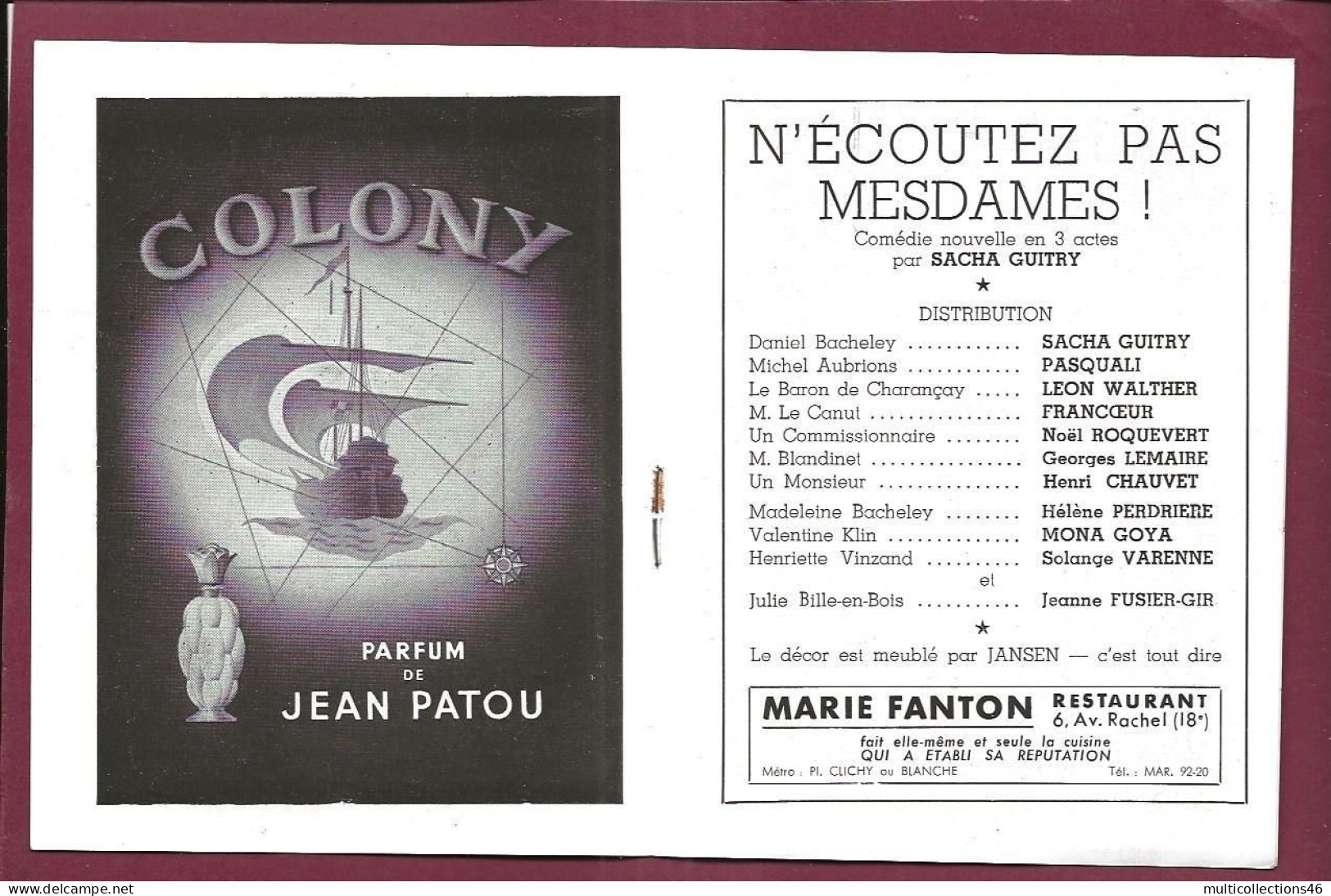 150524A - PROGRAMME THEATRE DE LA MADELEINE - Sacha GUITRY Comédie N'écoutez Pas Mesdames PASCALI - Programmes