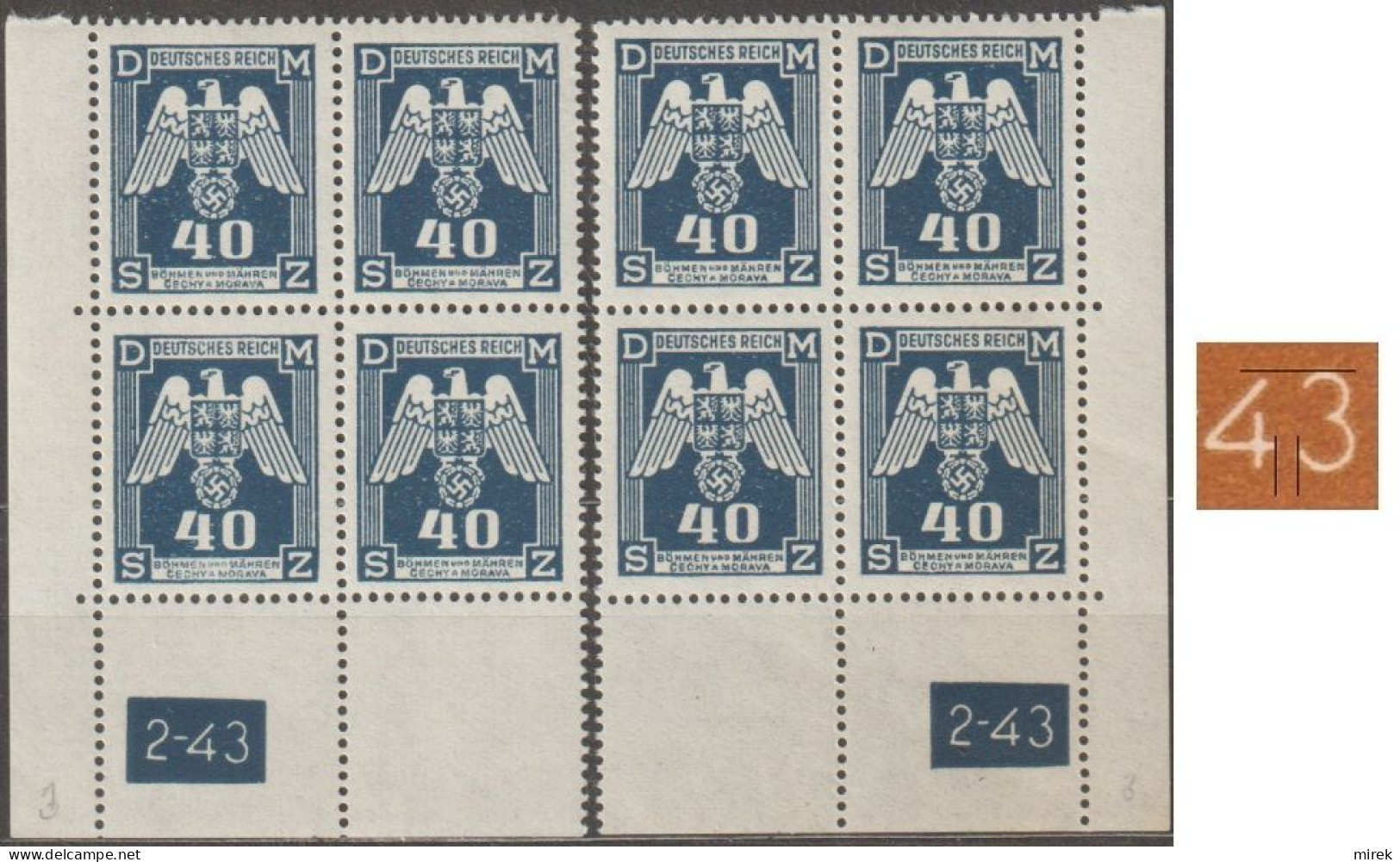 060/ Pof. SL 14, Corner Stamps, Plate Number 2-43, Type 2, Var. 3 - Unused Stamps